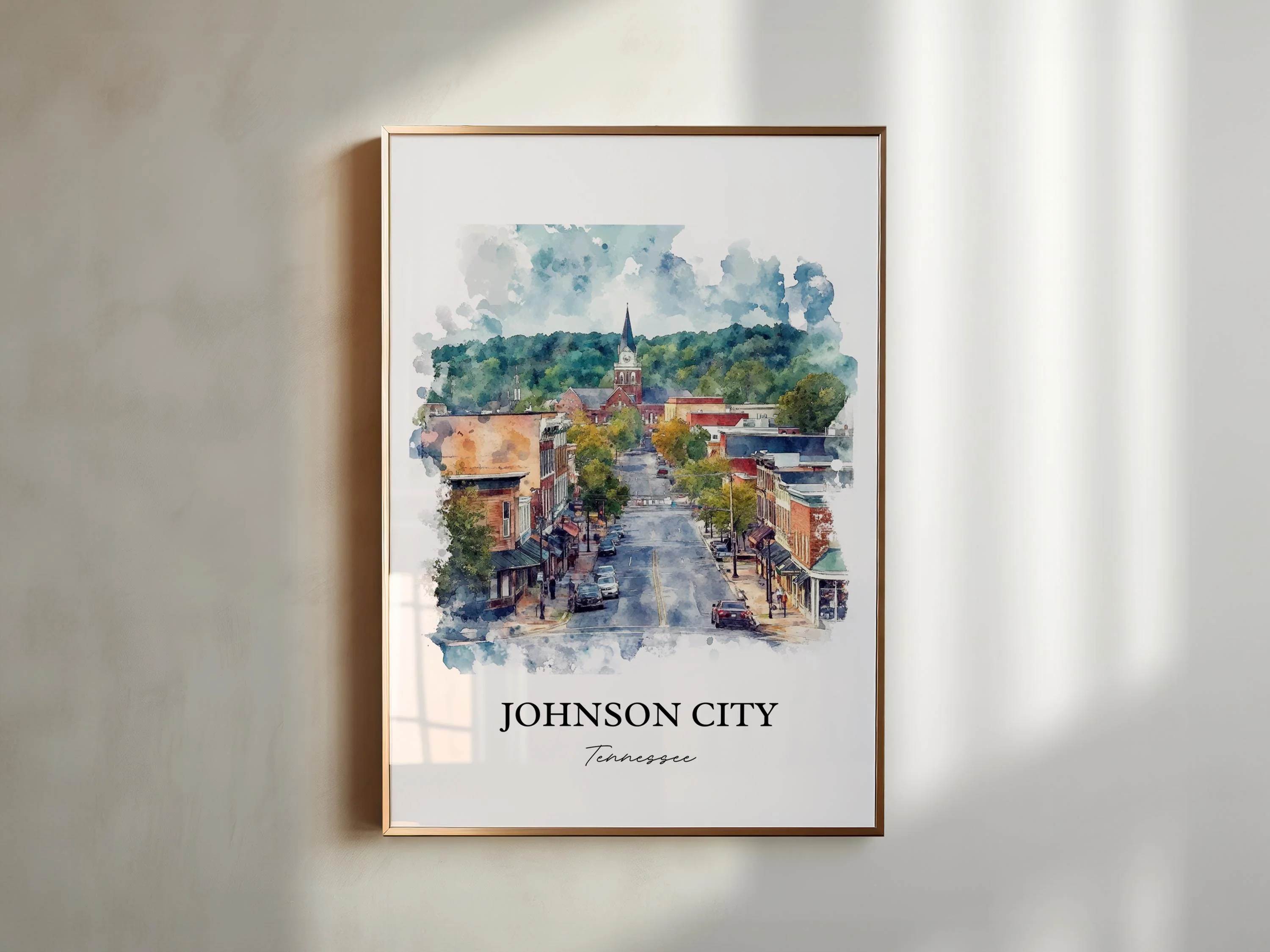 Johnson City, USA – Winged Deer Park Watercolor Art Print - Image 4