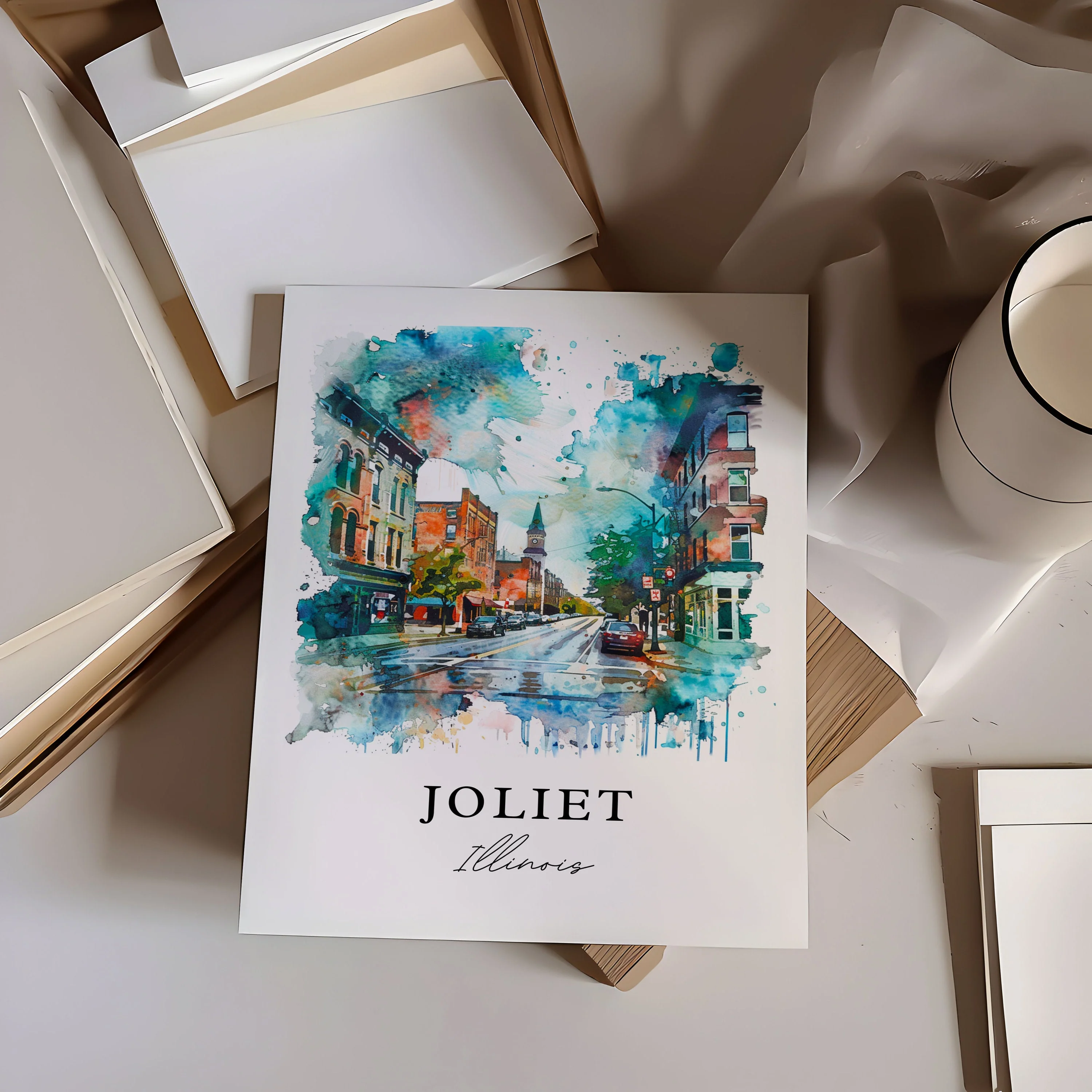 Joliet, Illinois – Watercolor Art Print - Image 3