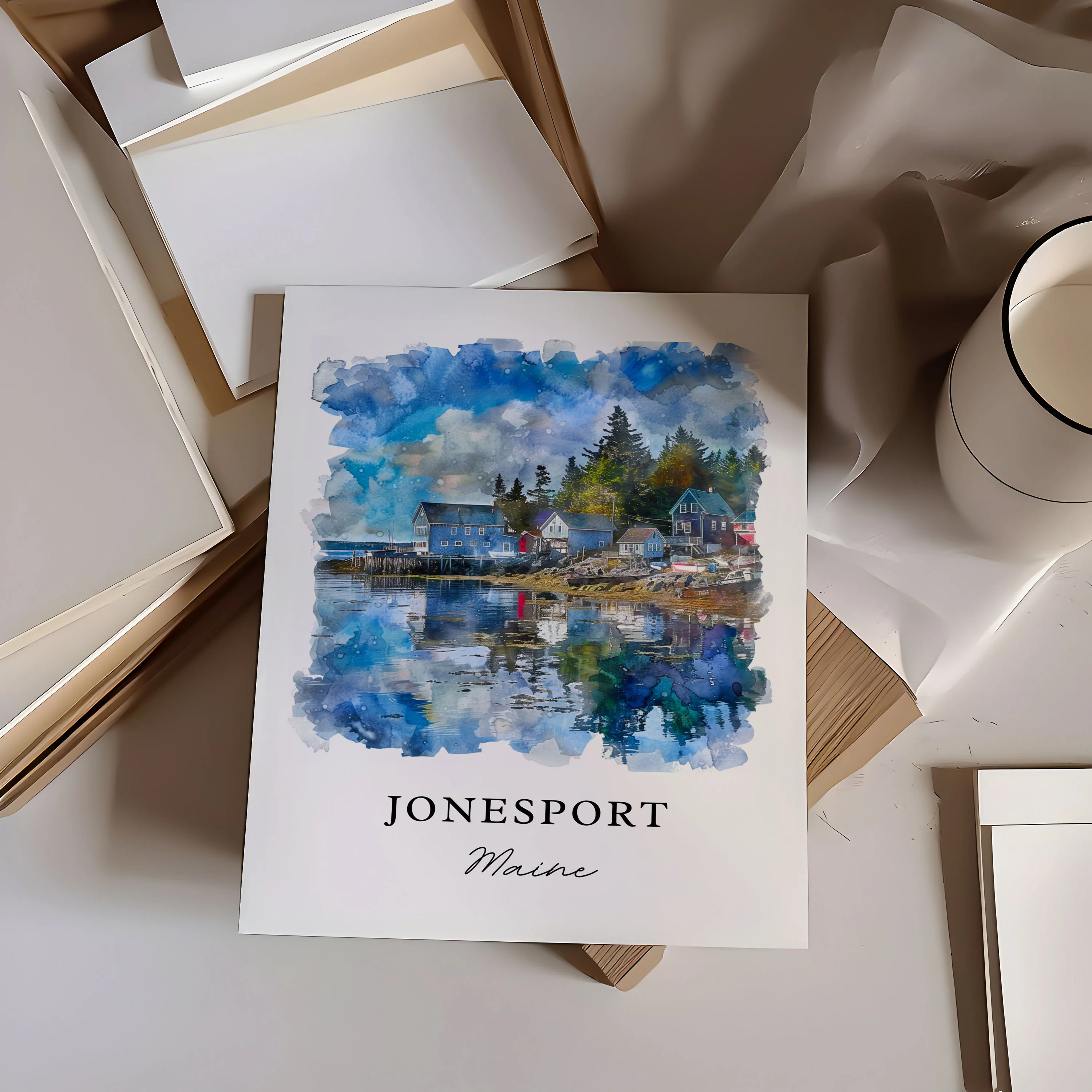 Jonesport, Maine – Watercolor Art Print Mason Bay - Image 3