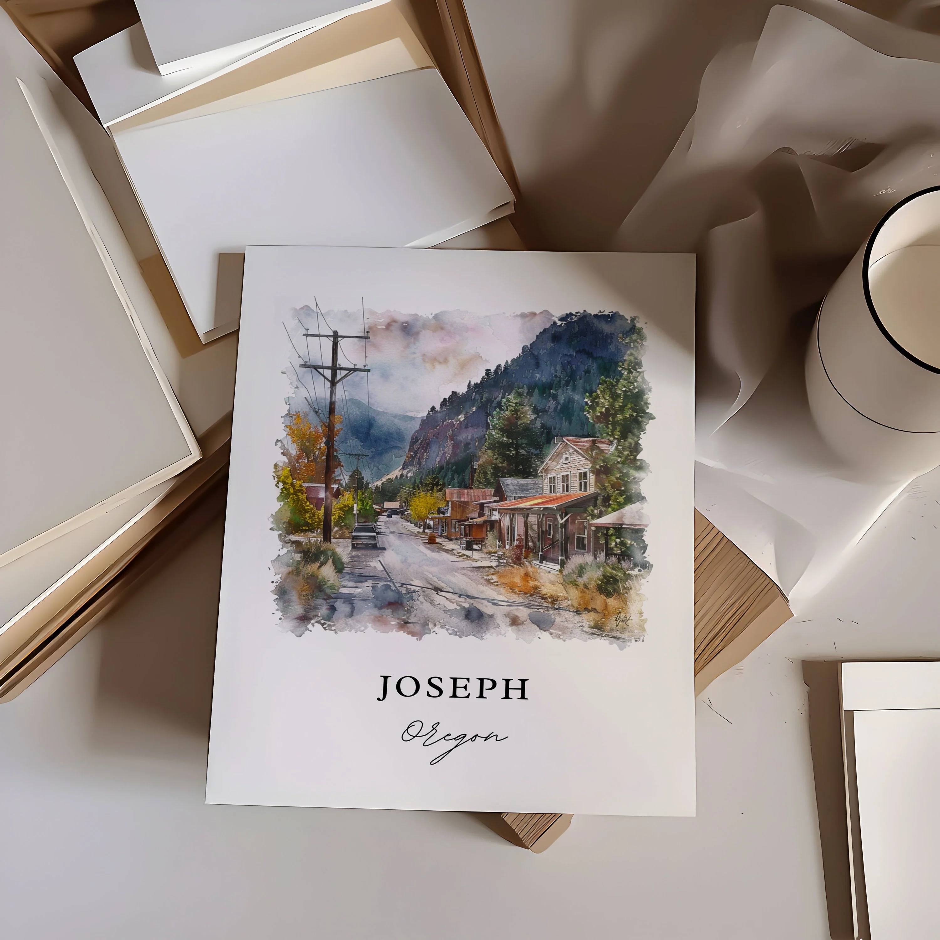 Joseph, Oregon, Oregon – Watercolor Art Print - Image 2