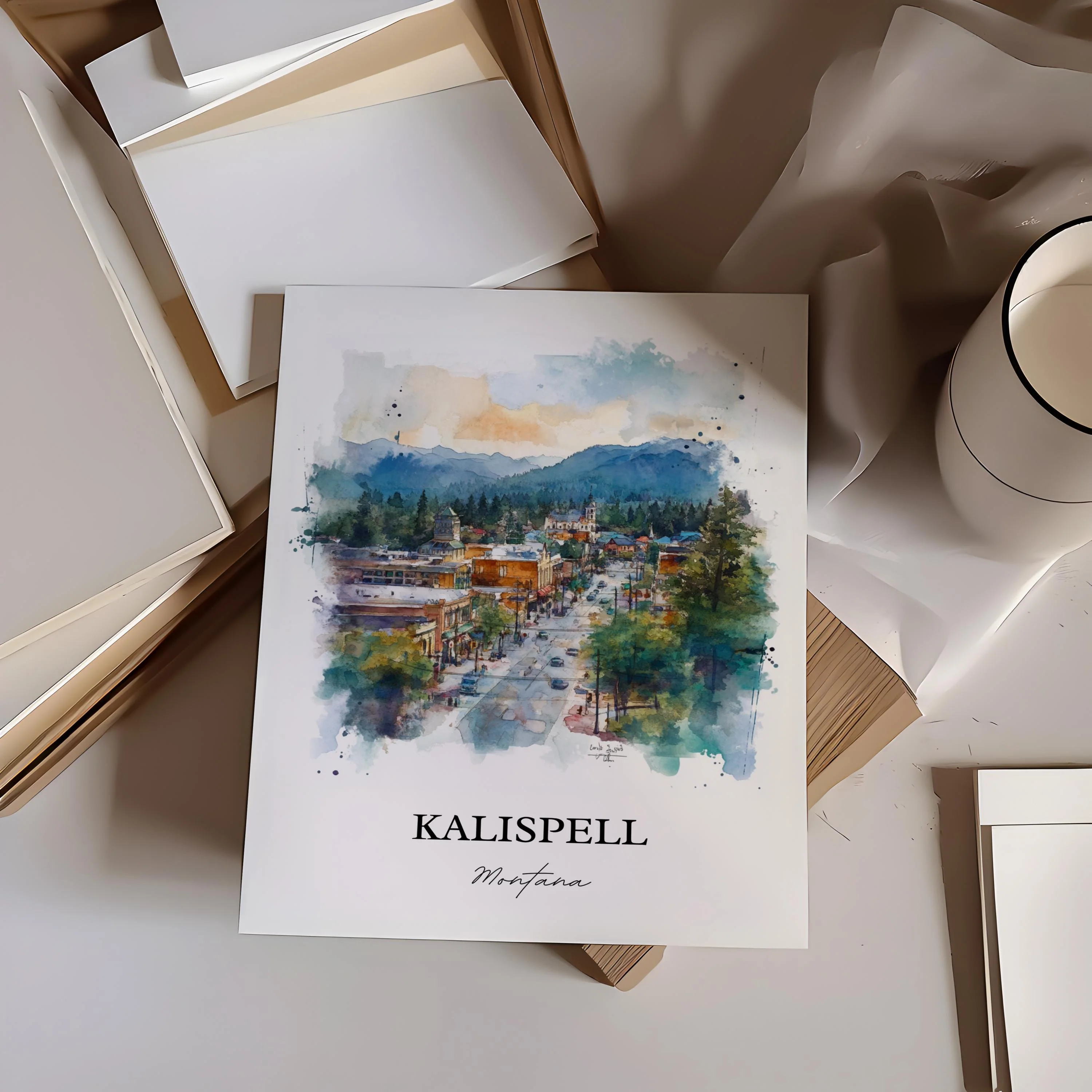 Kalispell, USA – Glacier National Park Watercolor Art Print - Image 3