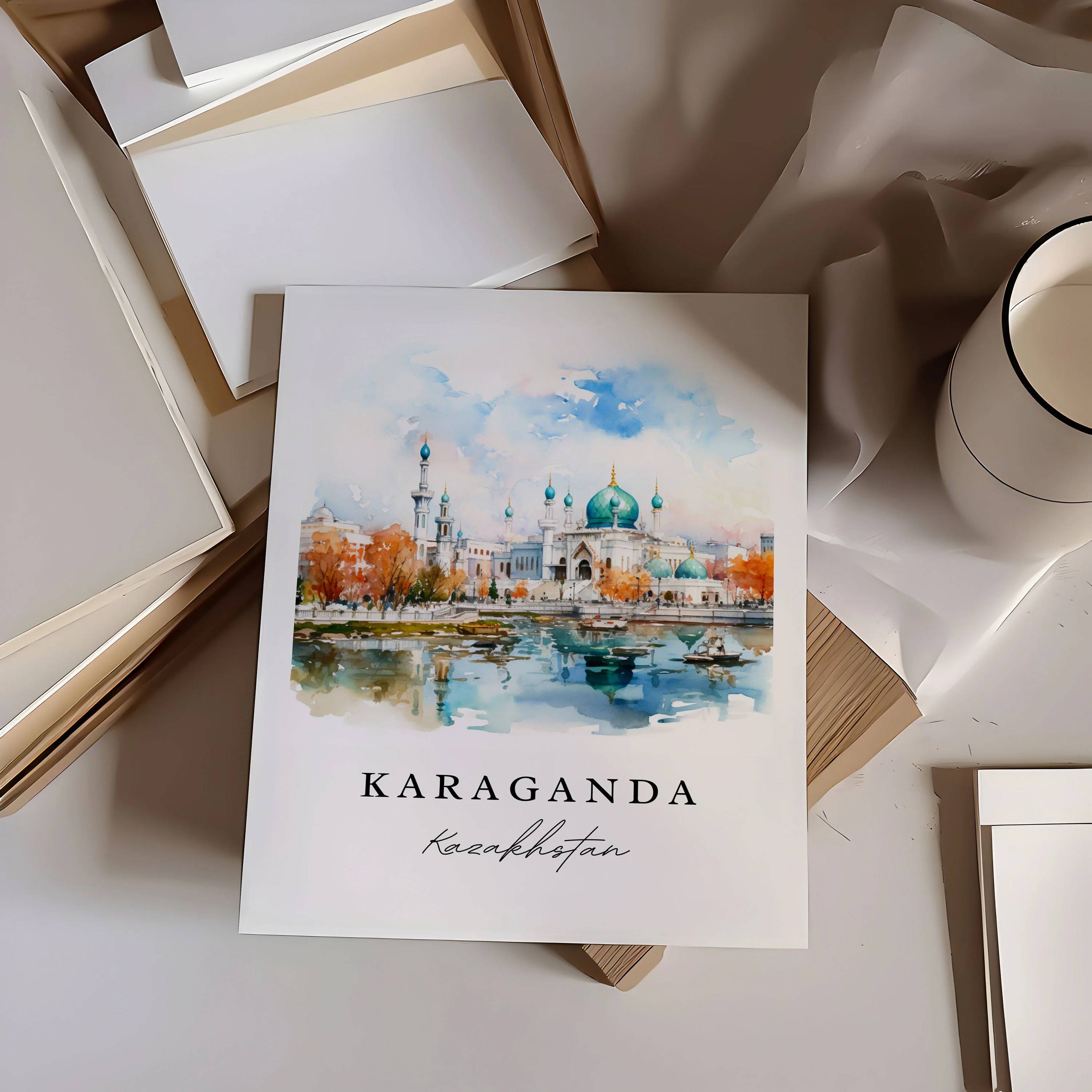 Karaganda, Kazakhstan – Watercolor Art Print - Image 3