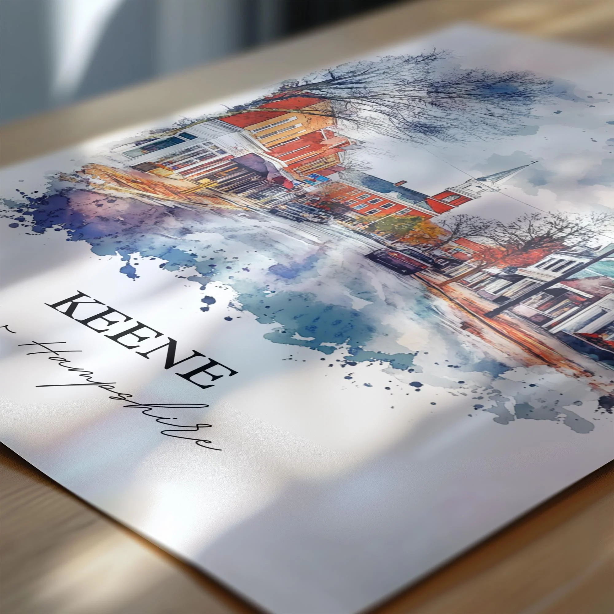 Keene, New Hampshire, USA – Watercolor Art Print - Image 2