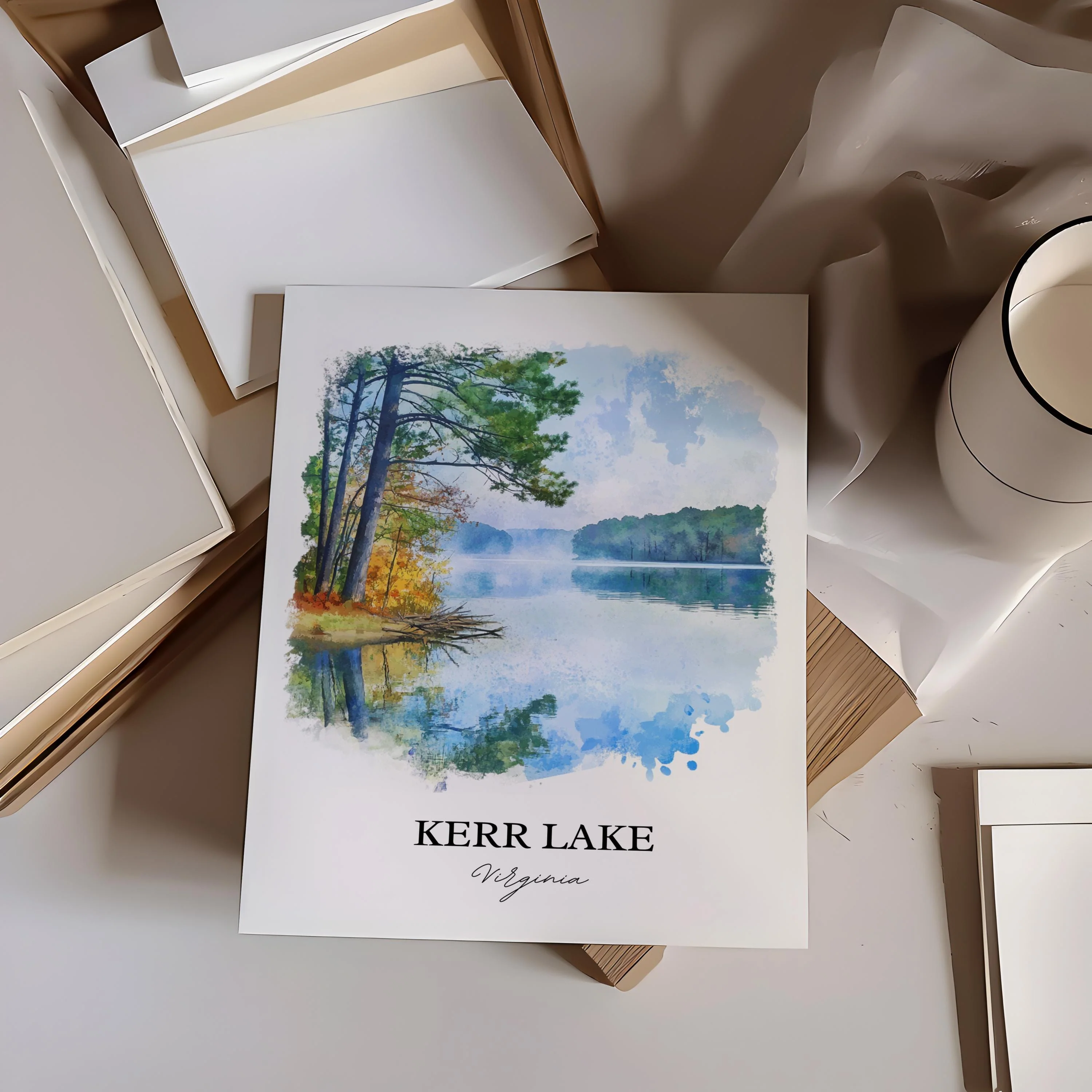 Kerr Lake, USA – Watercolor Art Print - Image 6