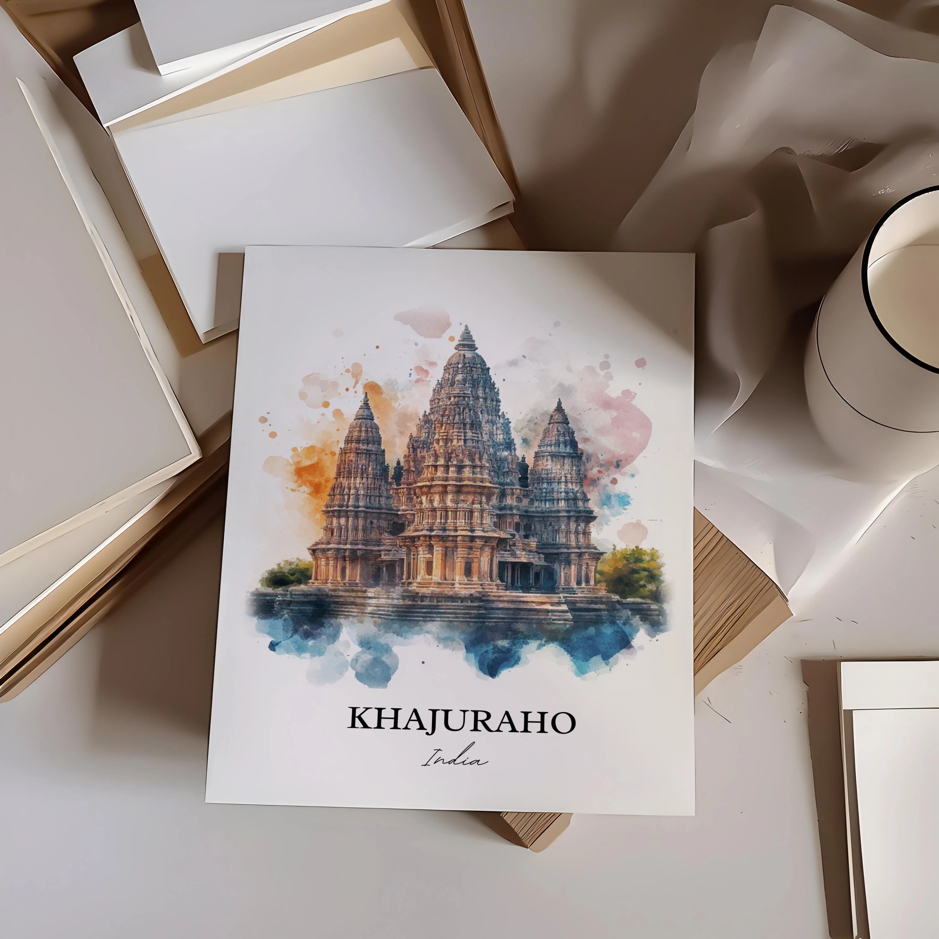 Khajuraho, India – Watercolor Art Print - Image 6