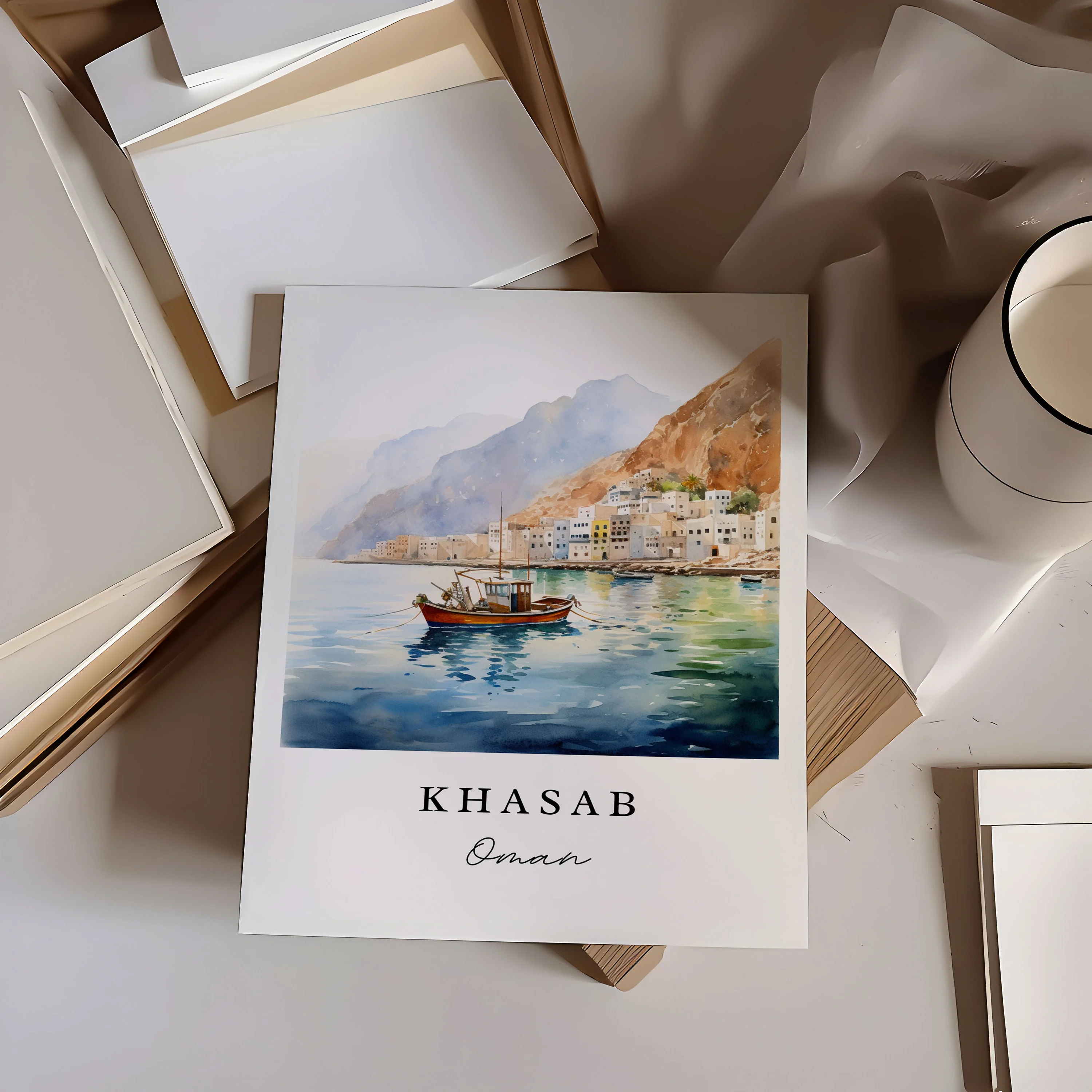 Khasab, Oman – Watercolor Art Print - Image 2