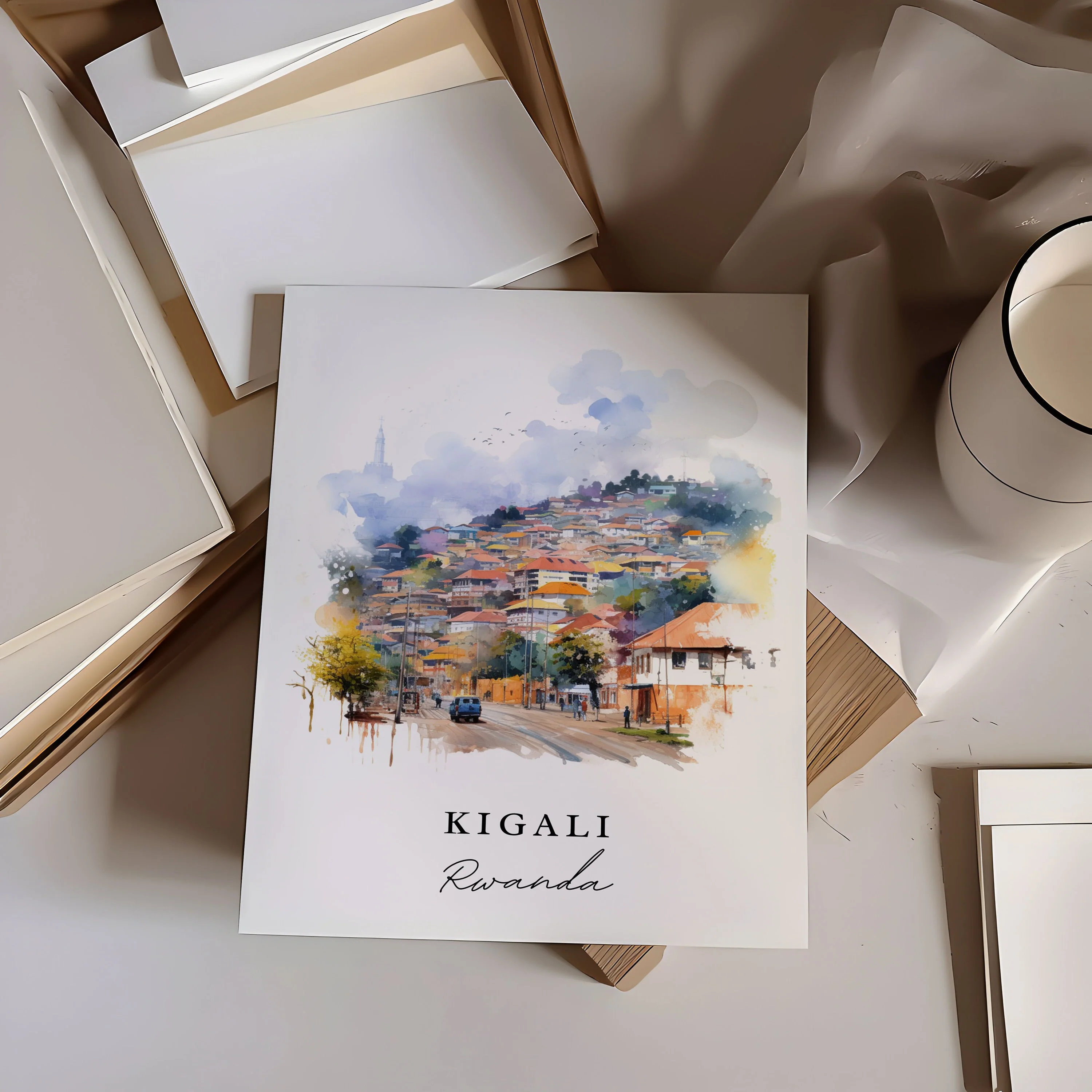 Kigali, Rwanda – Watercolor Art Print - Image 2