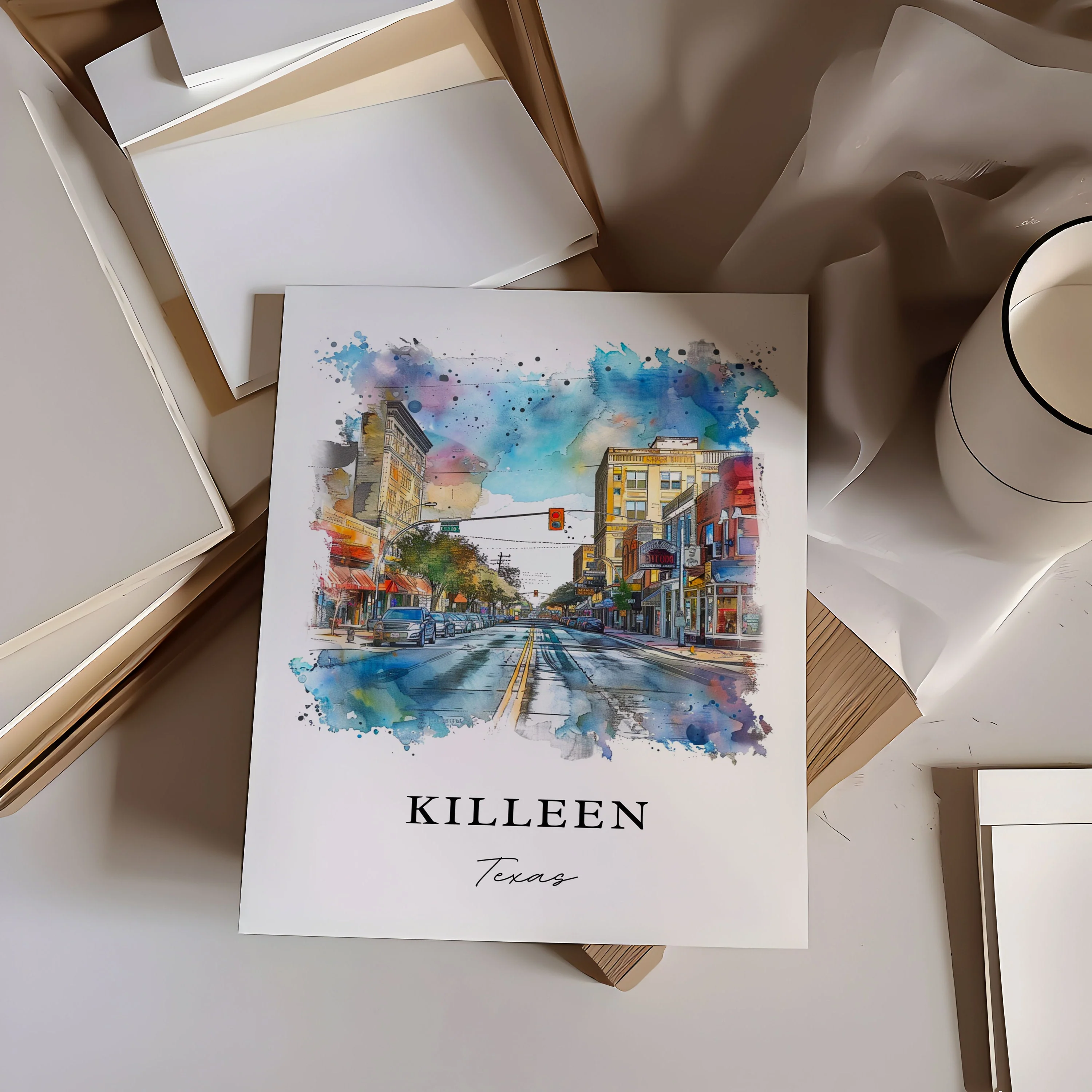 Killeen, Texas – Watercolor Art Print - Image 2