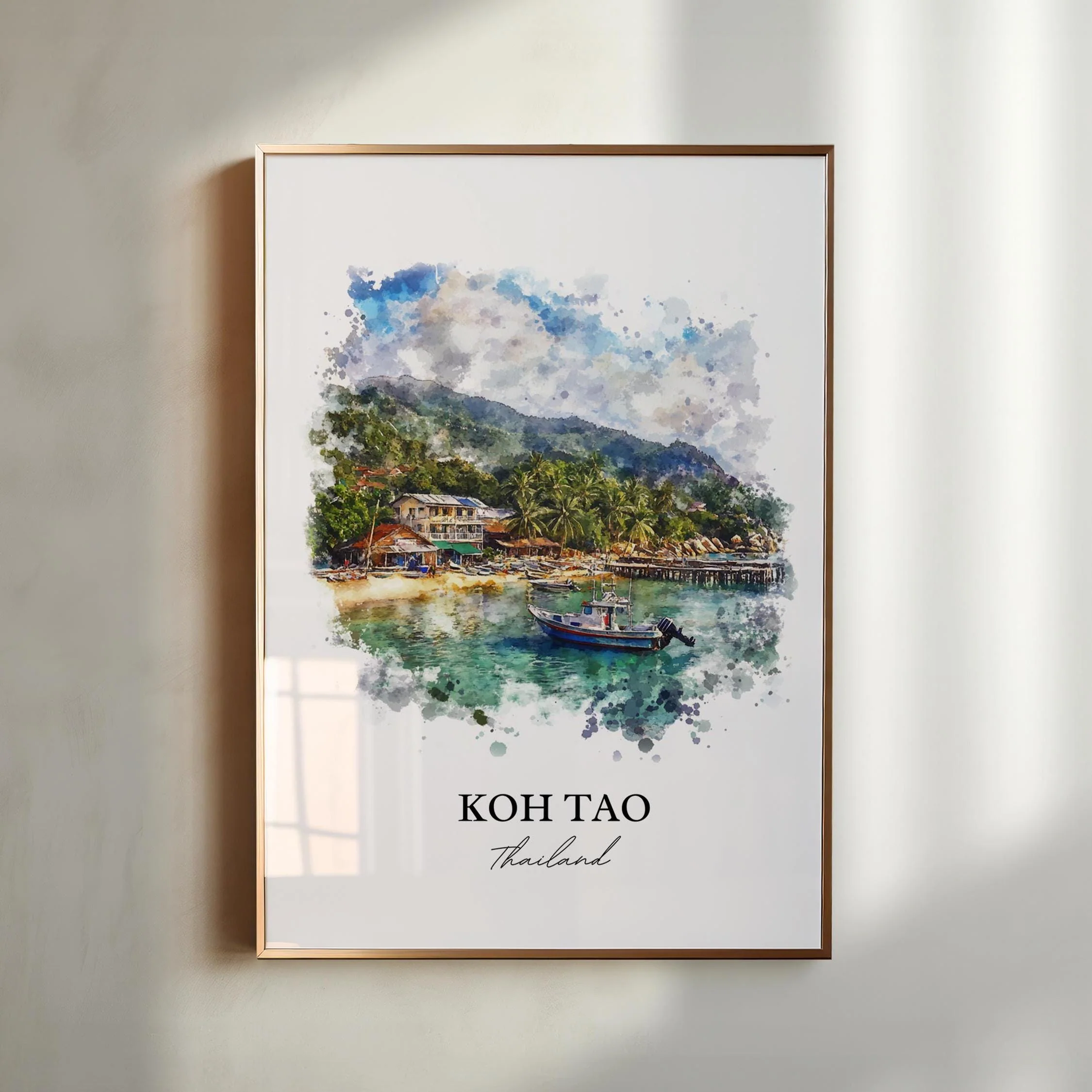 Koh Tao, Thailand – Watercolor Art Print of Mae Haad Beach