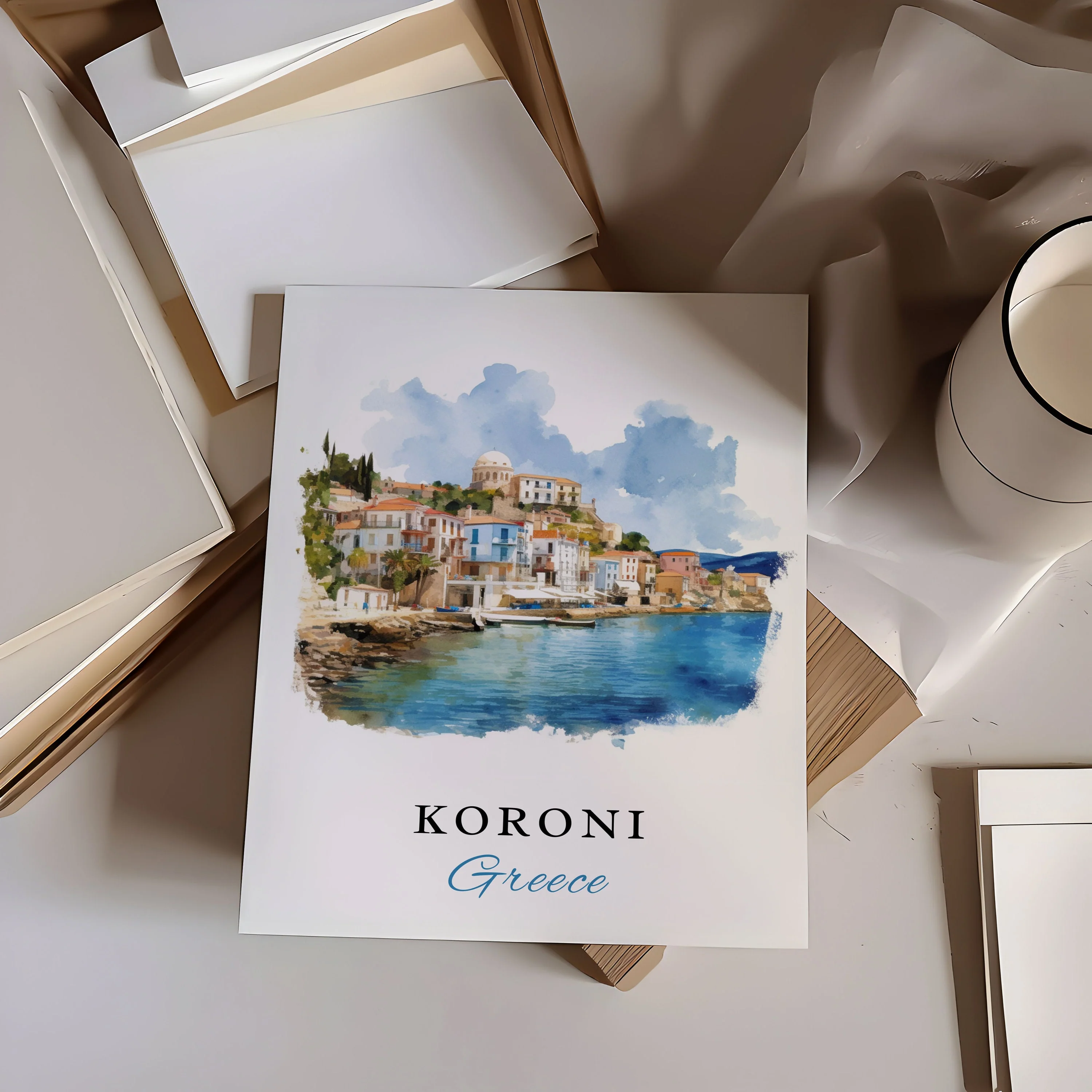 Koroni, Greece – Watercolor Art Print - Image 2