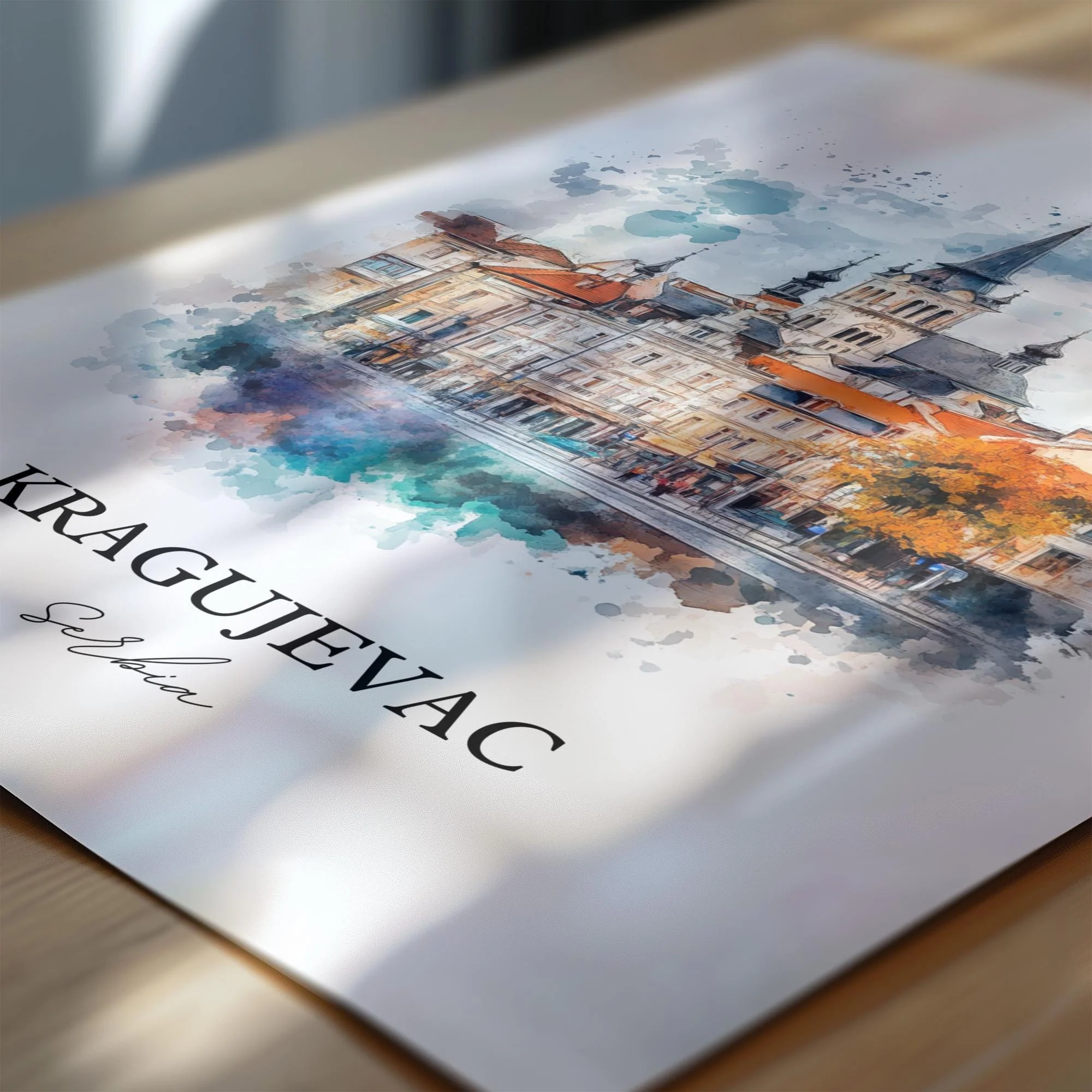Kragujevac, Serbia – Watercolor Art Print - Image 2