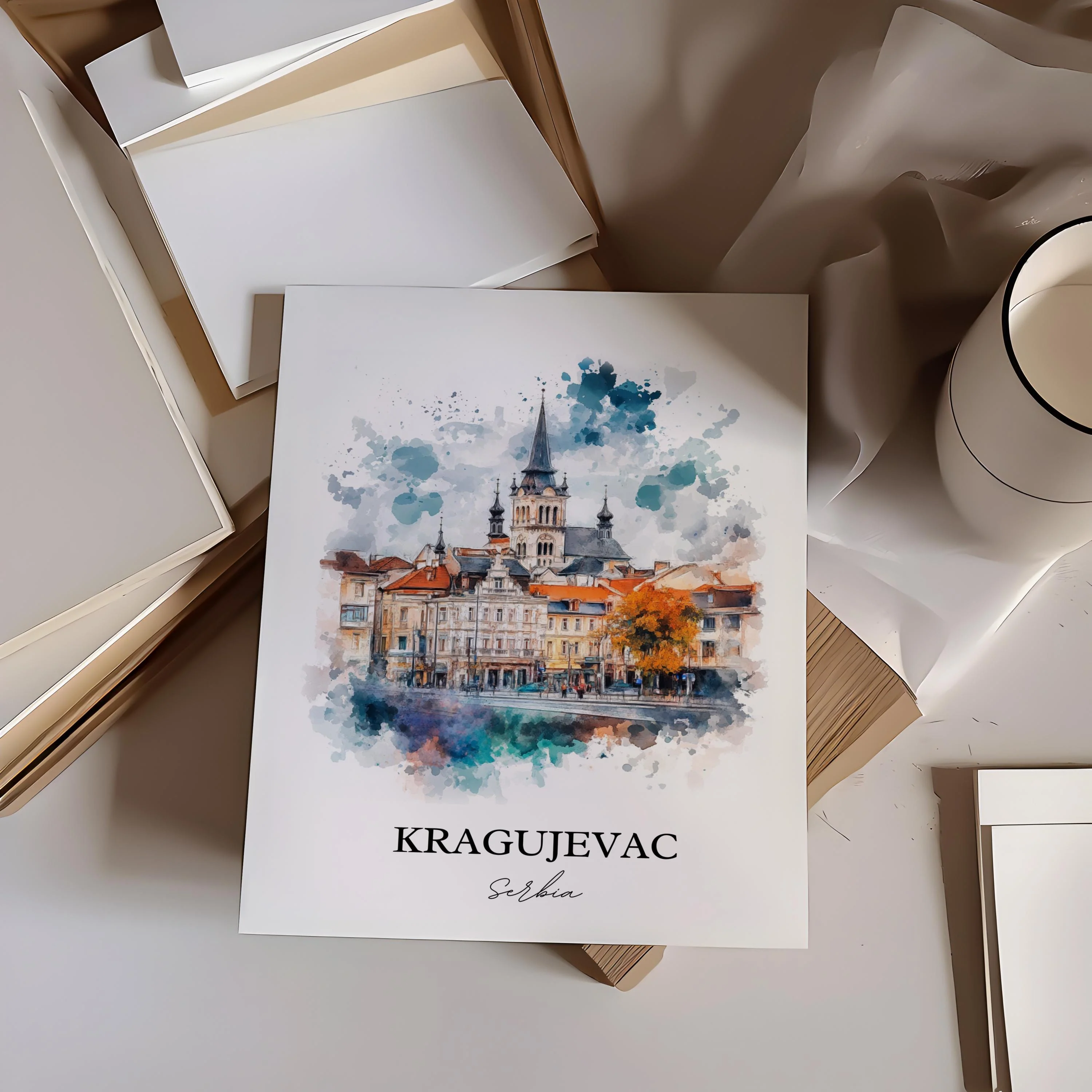 Kragujevac, Serbia – Watercolor Art Print - Image 6