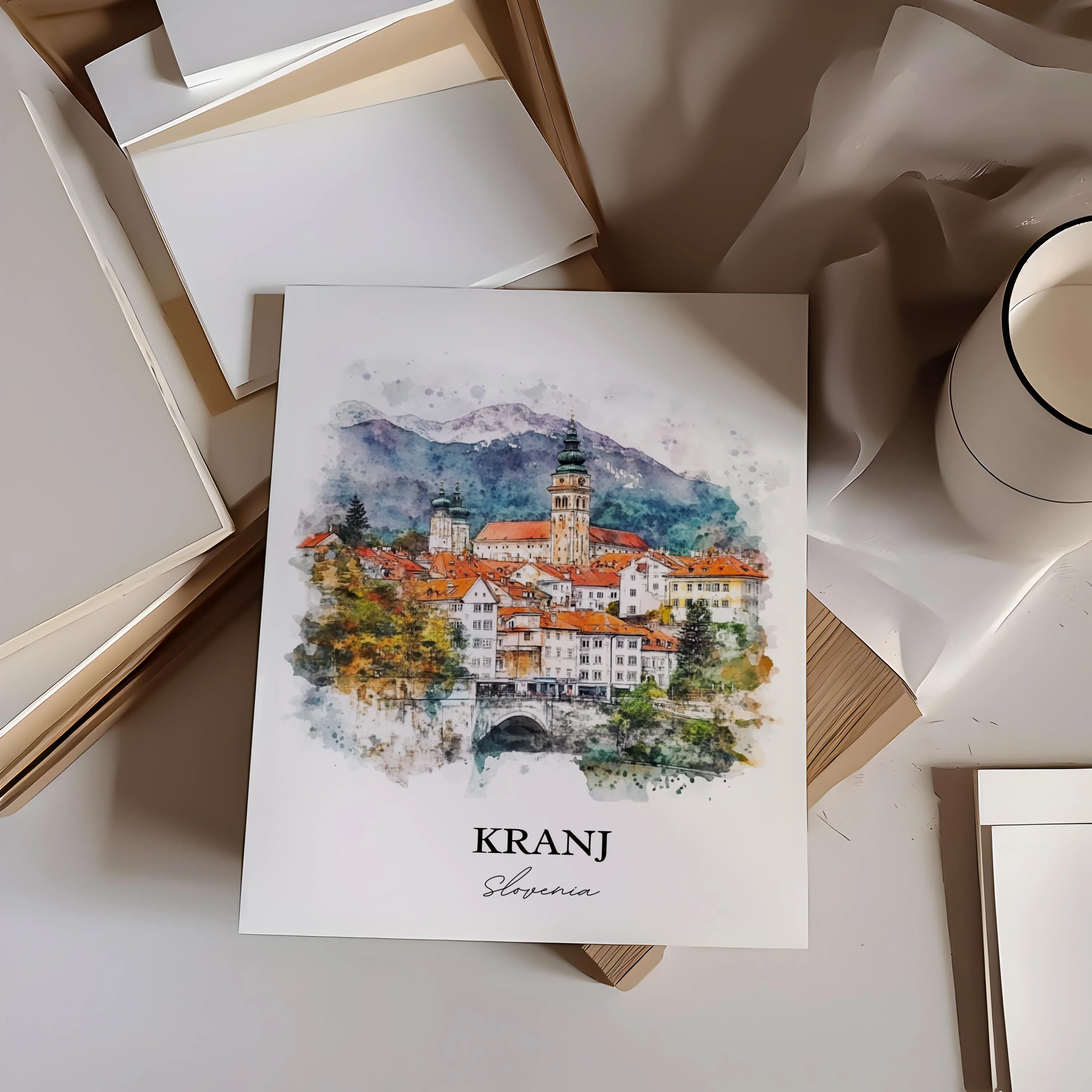 Kranj, Slovenia – Watercolor Art Print - Image 4