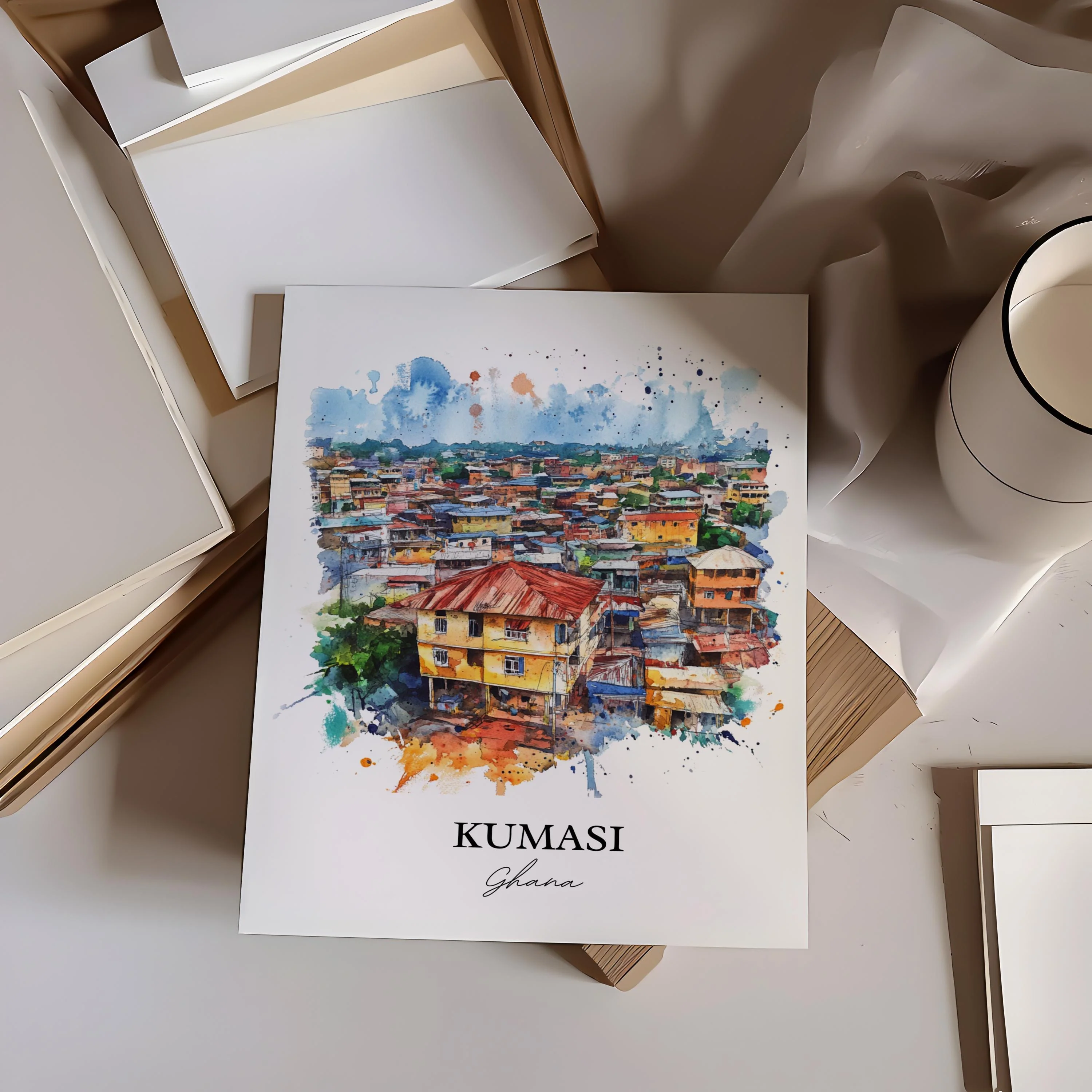 Kumasi, Ghana – Watercolor Art Print - Image 6