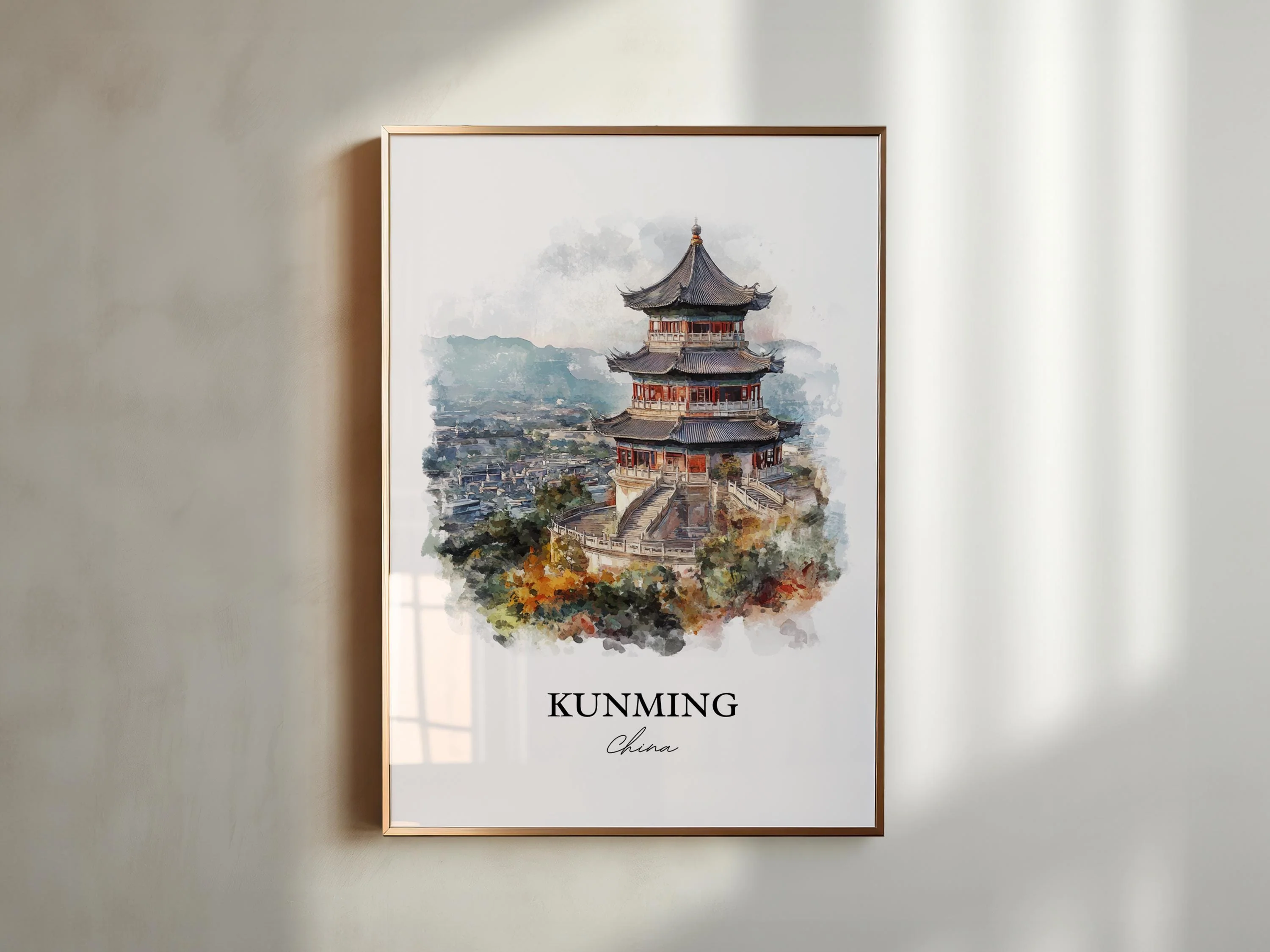 Kunming, China – Watercolor Art Print - Image 3