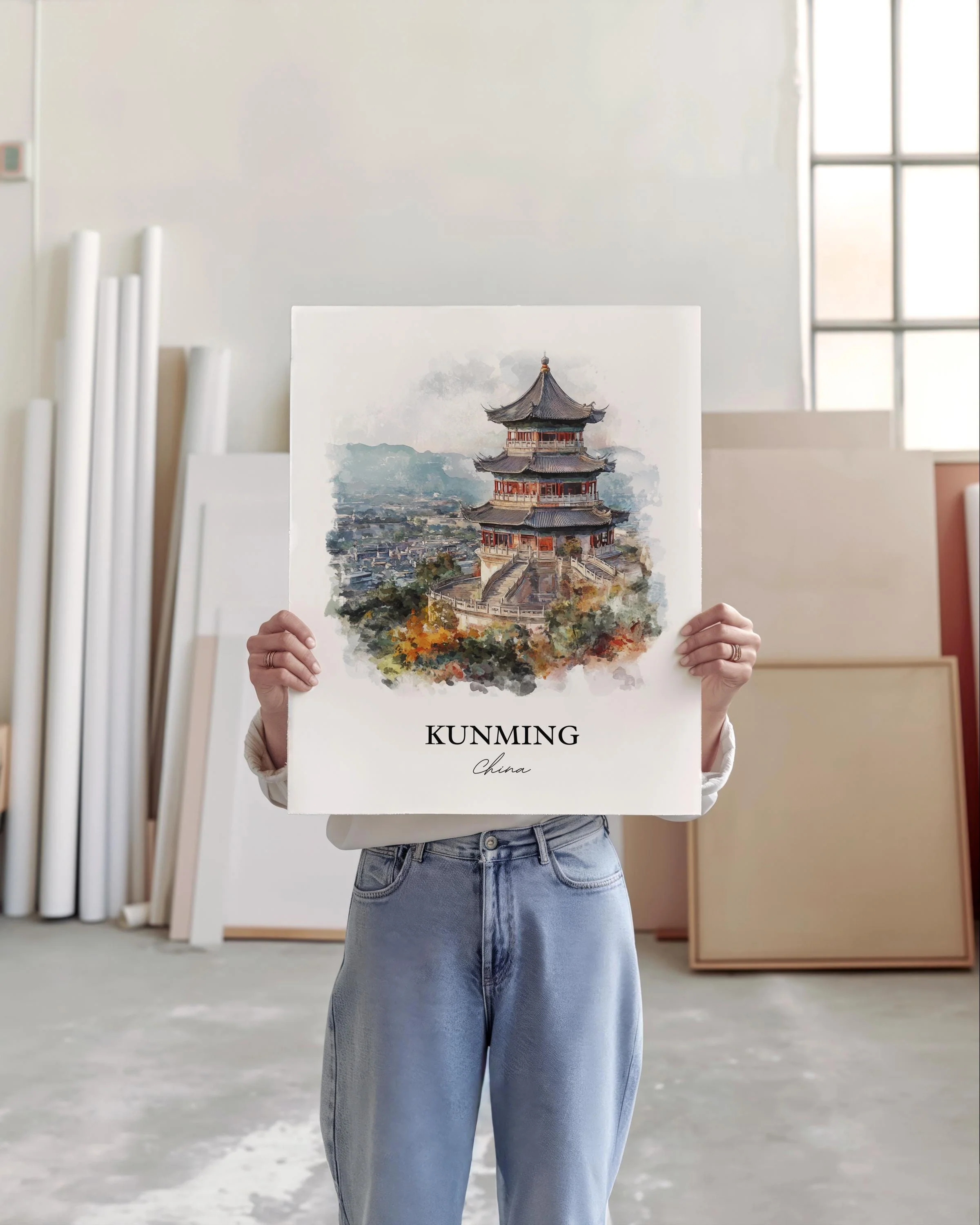 Kunming, China – Watercolor Art Print - Image 4