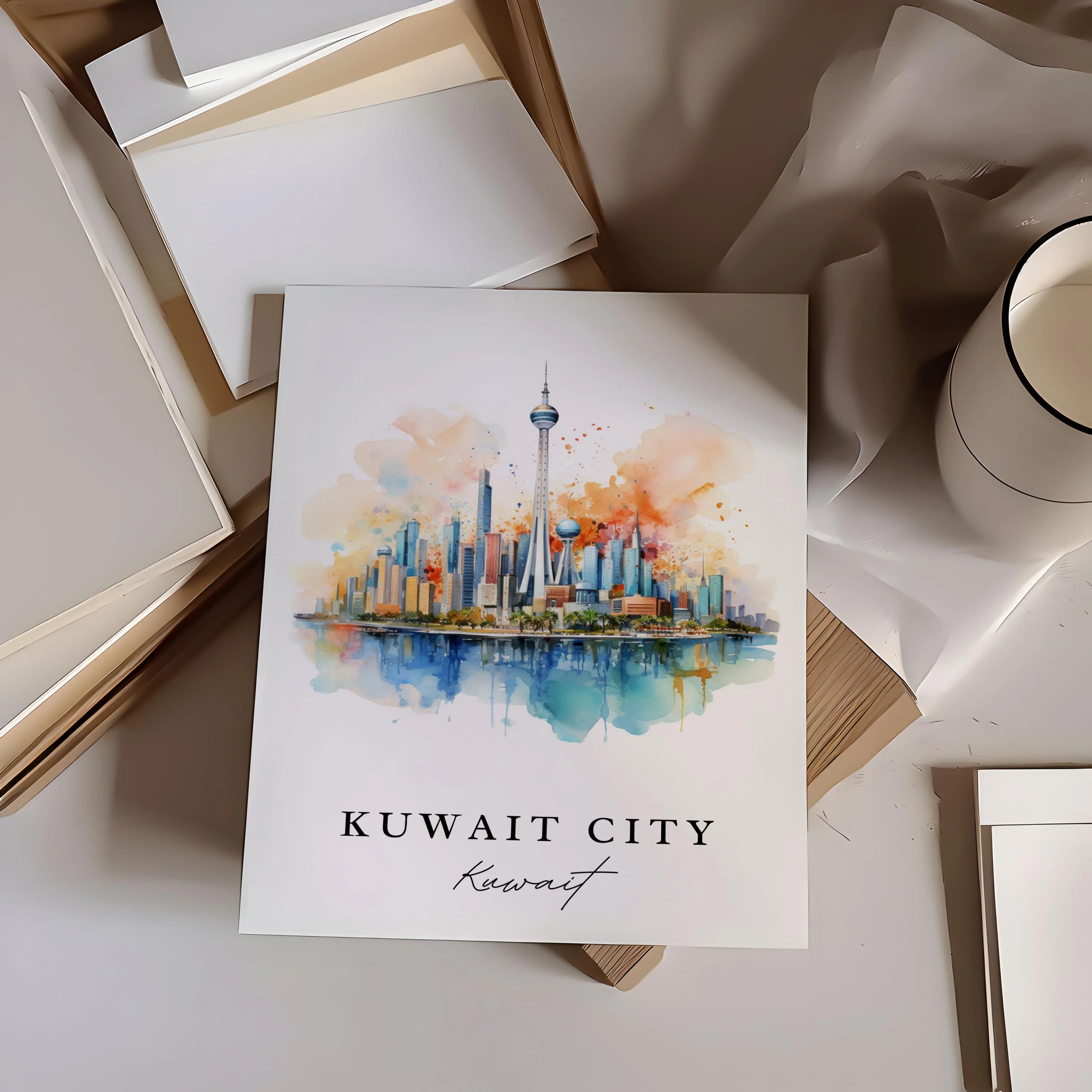 Kuwait City, Kuwait – Watercolor Art Print - Image 2