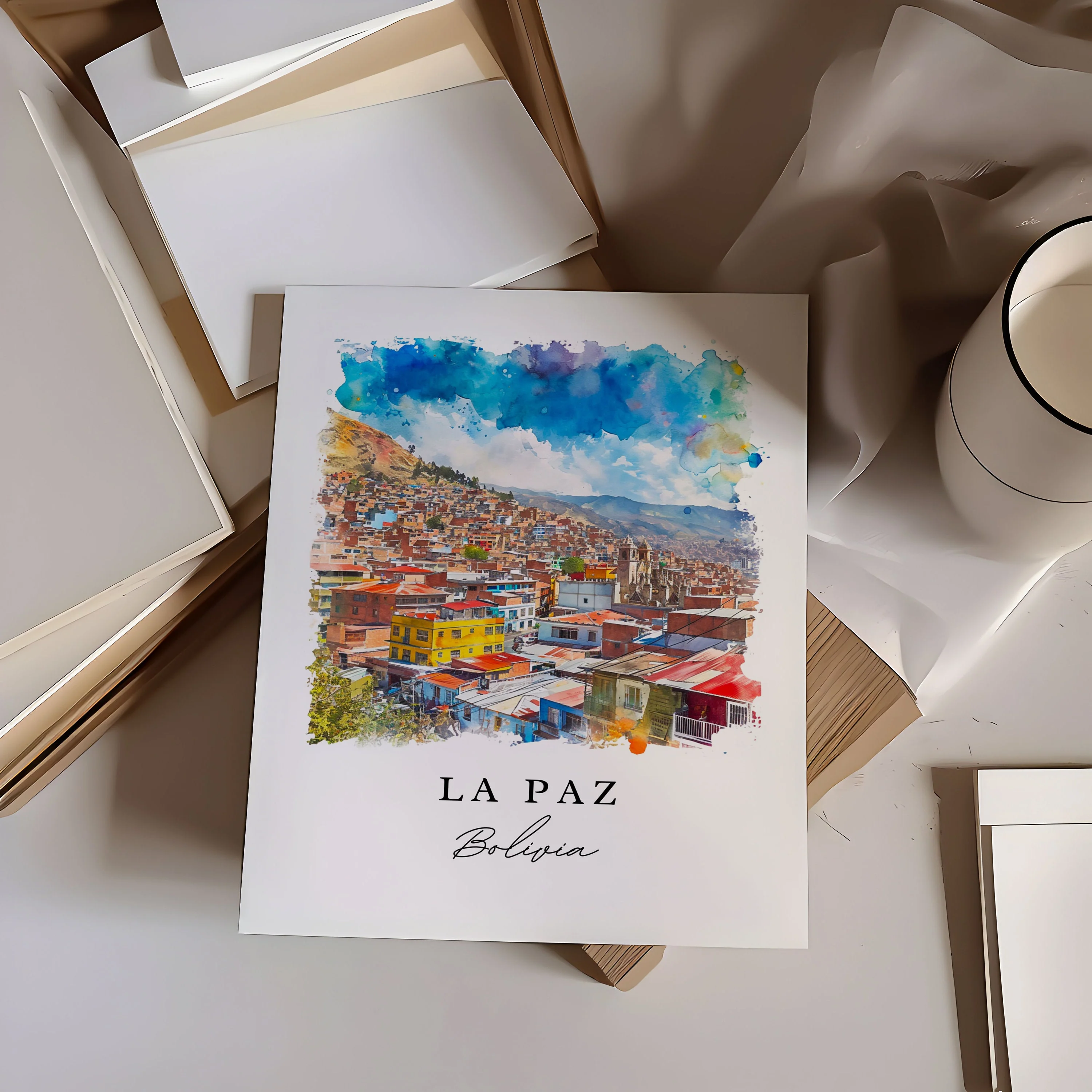 La Paz, Bolivia – Watercolor Art Print - Image 2