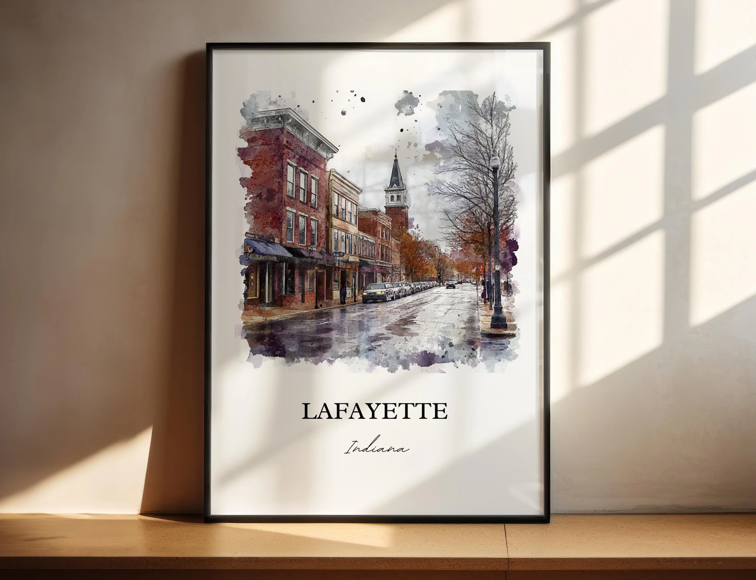 Lafayette, Indiana, Indiana – Watercolor Art Print