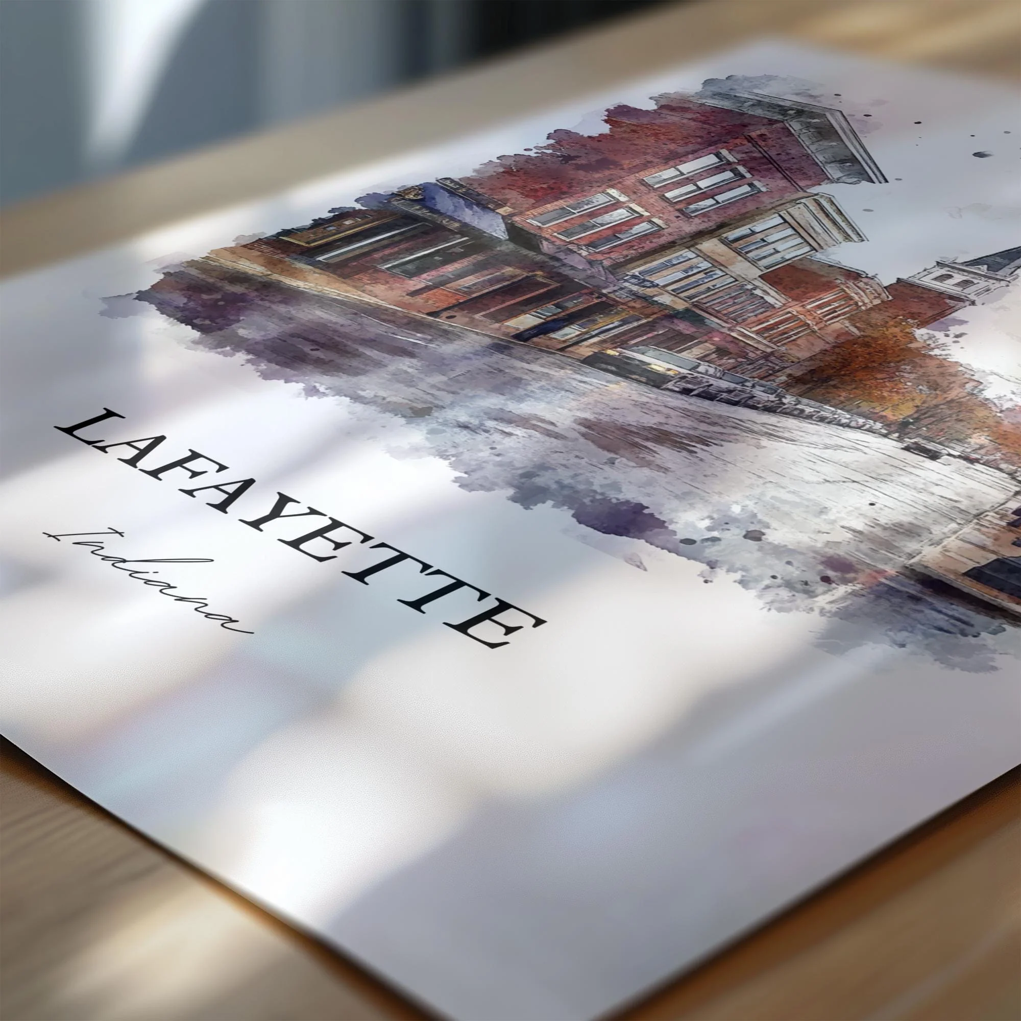 Lafayette, Indiana, Indiana – Watercolor Art Print - Image 2