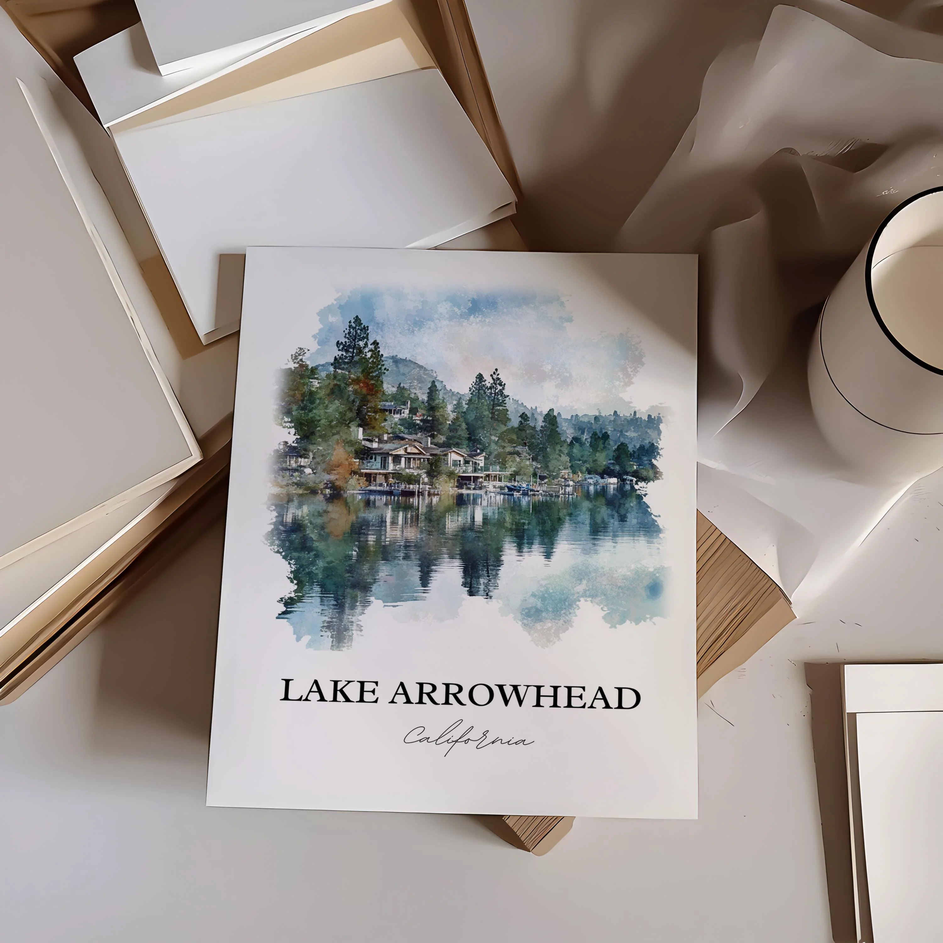 Lake Arrowhead, USA – Watercolor Art Print - Image 5