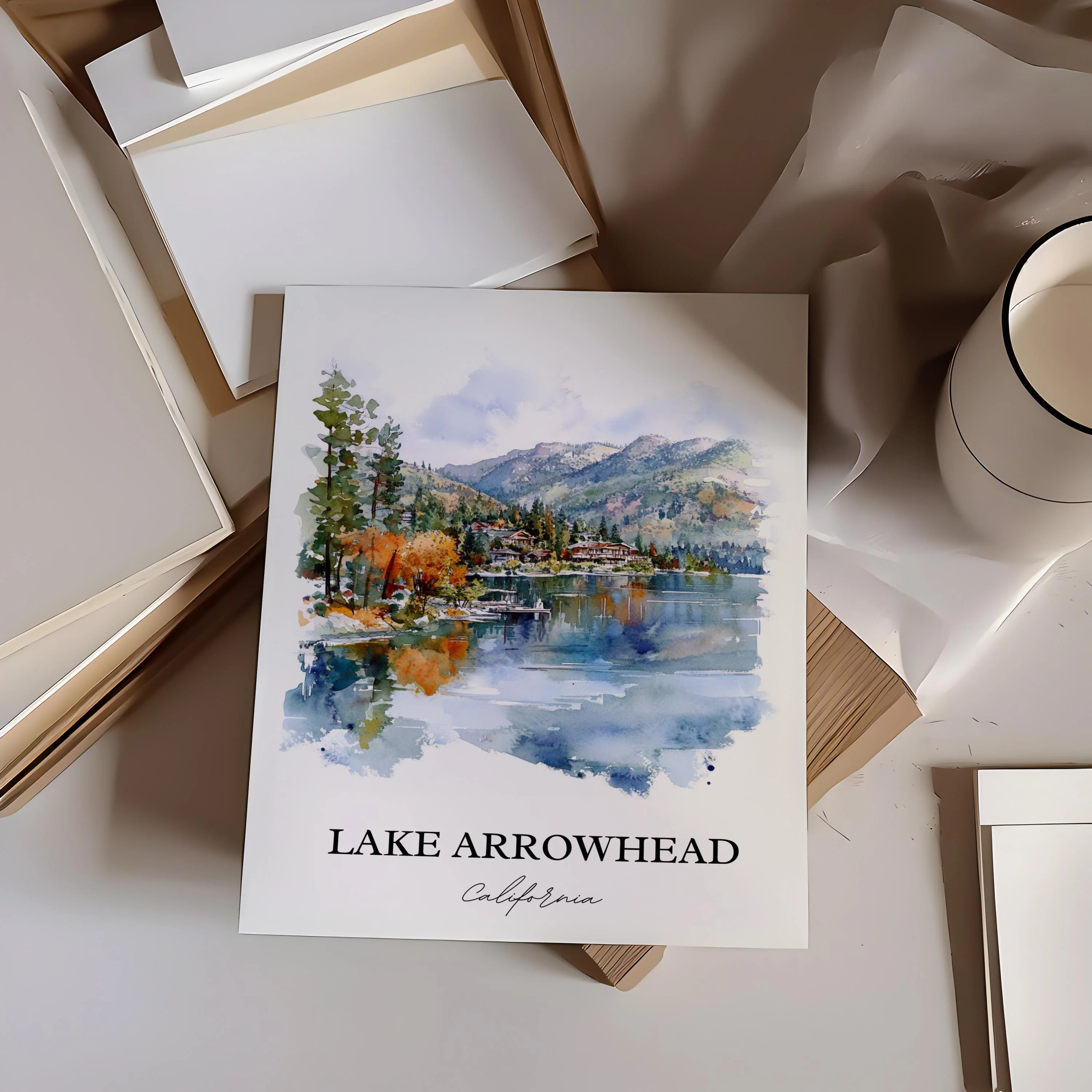 Lake Arrowhead, USA – Watercolor Art Print - Image 5