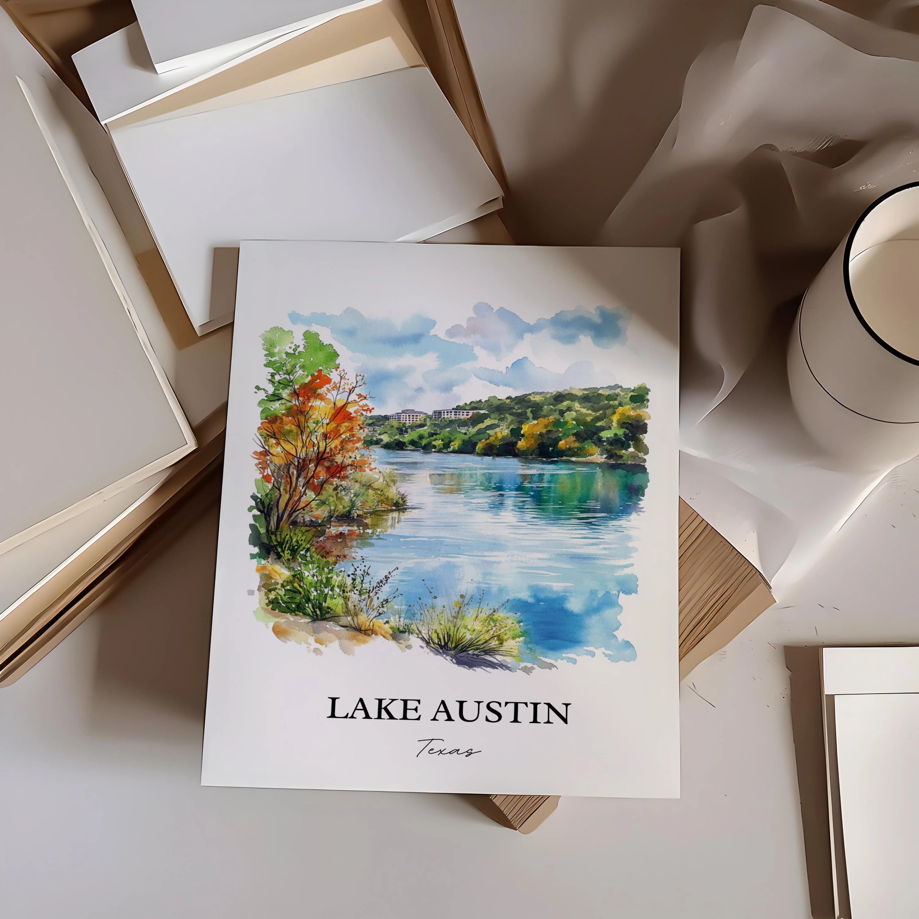 Lake Austin, USA – Watercolor Art Print - Image 6
