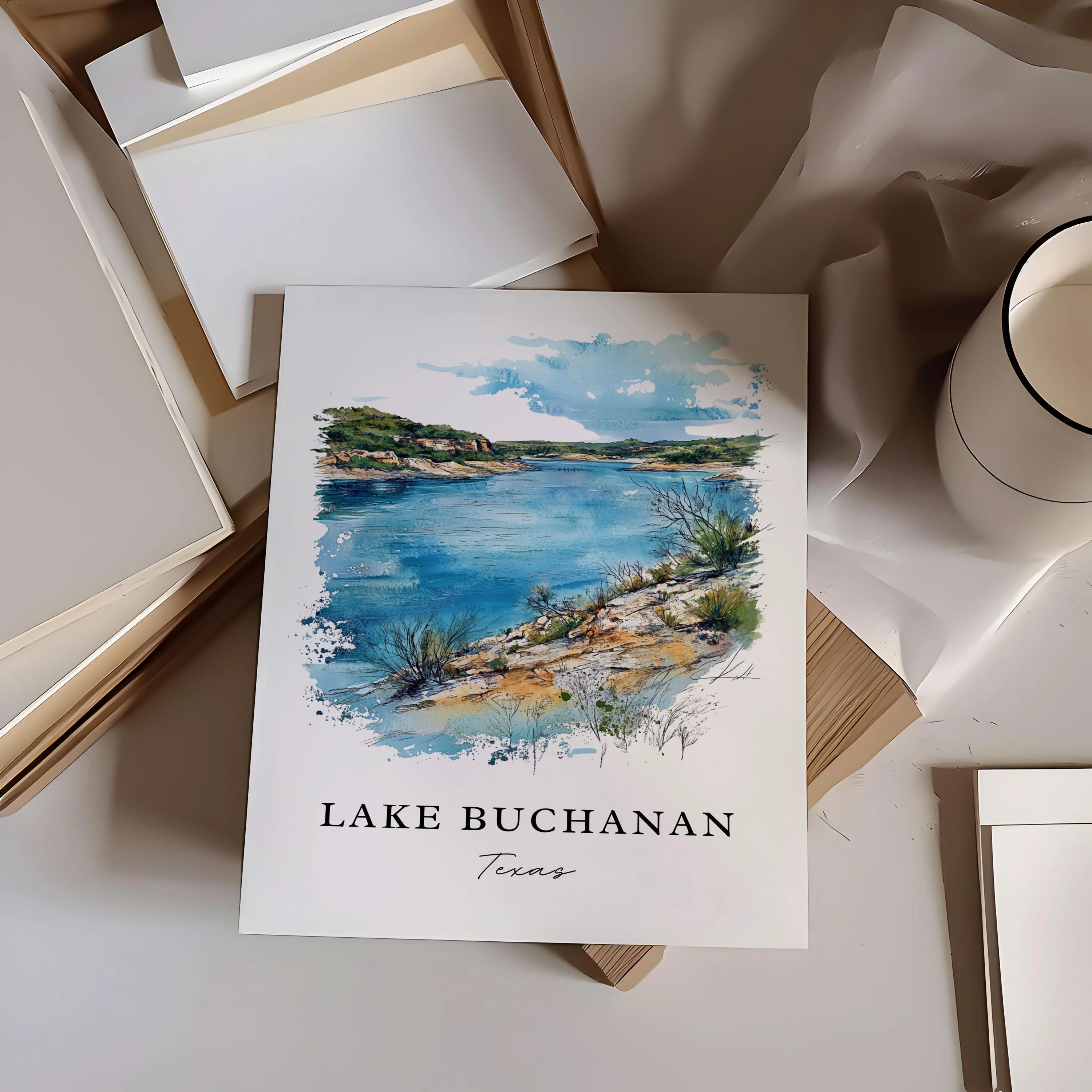 Lake Buchanan, USA – Watercolor Art Print - Image 2