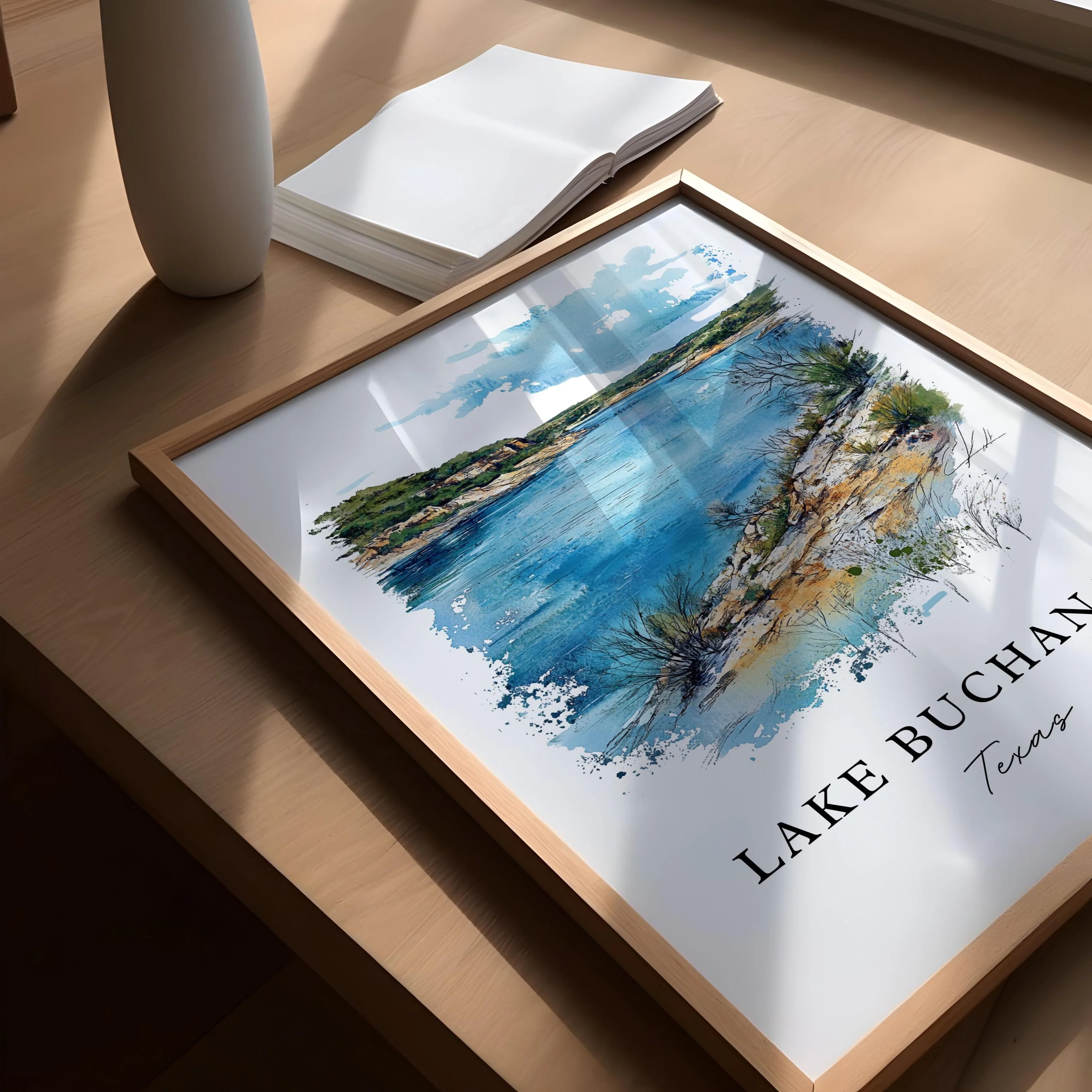 Lake Buchanan, USA – Watercolor Art Print - Image 3