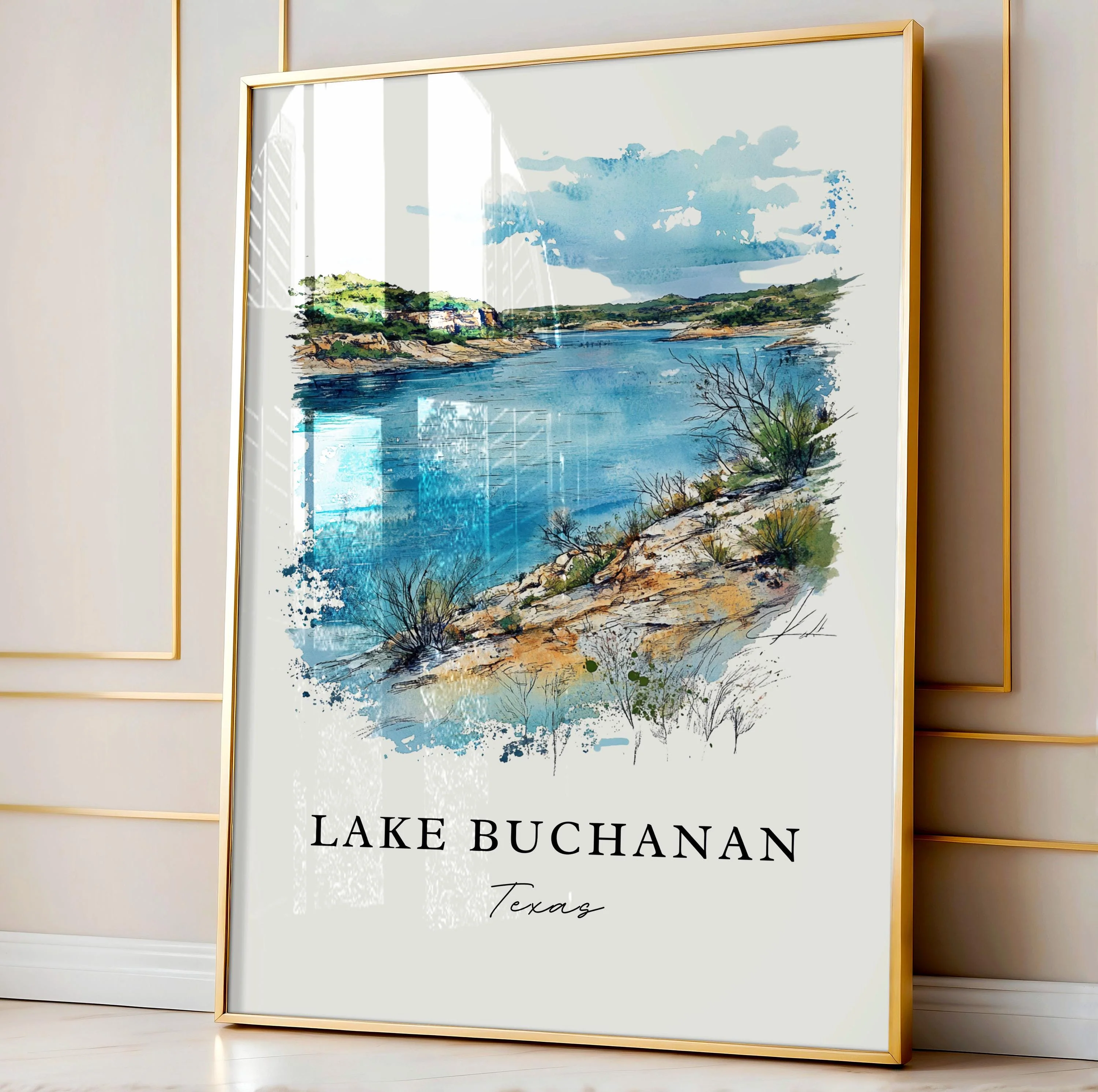 Lake Buchanan, USA – Watercolor Art Print - Image 4