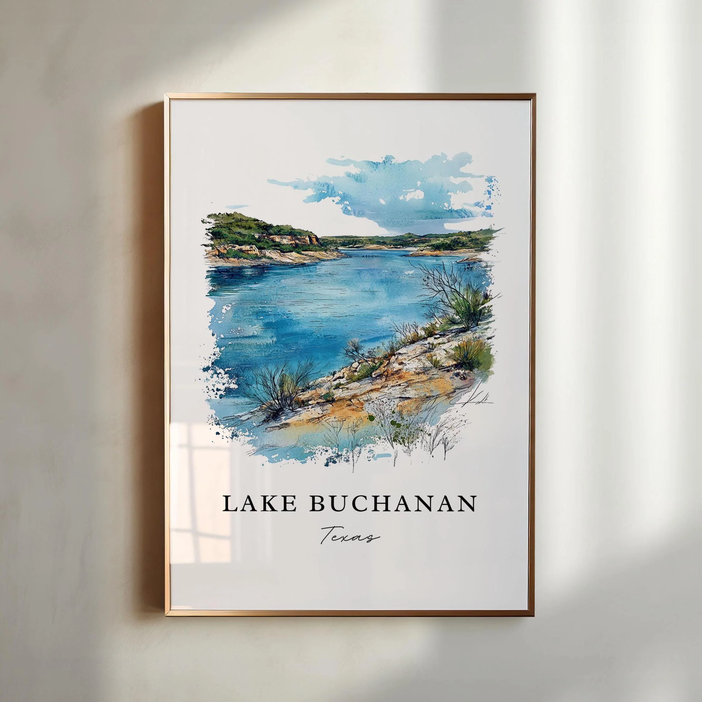 Lake Buchanan, TX, USA – Watercolor Art Print