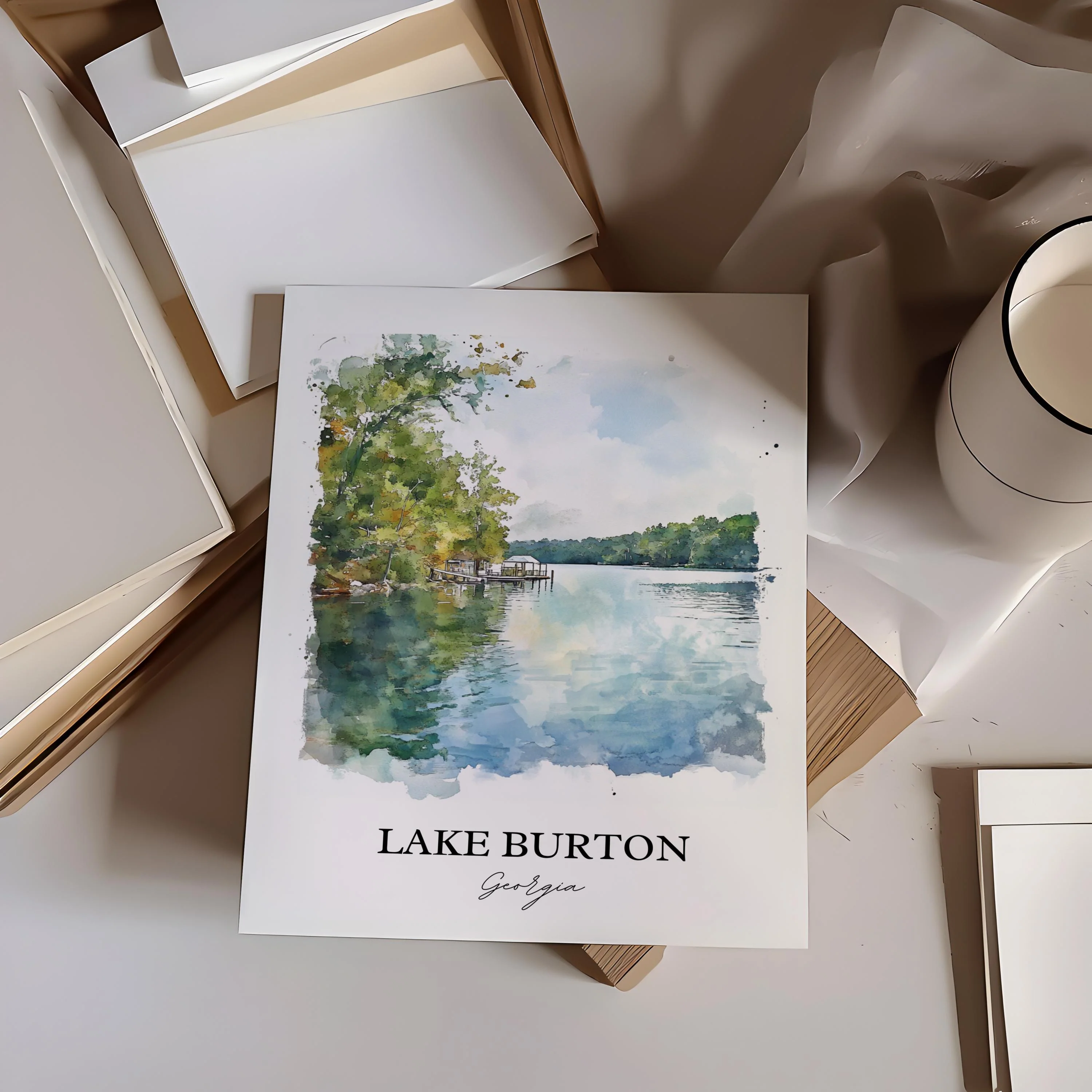 Lake Burton, Georgia, USA – Watercolor Art Print - Image 5