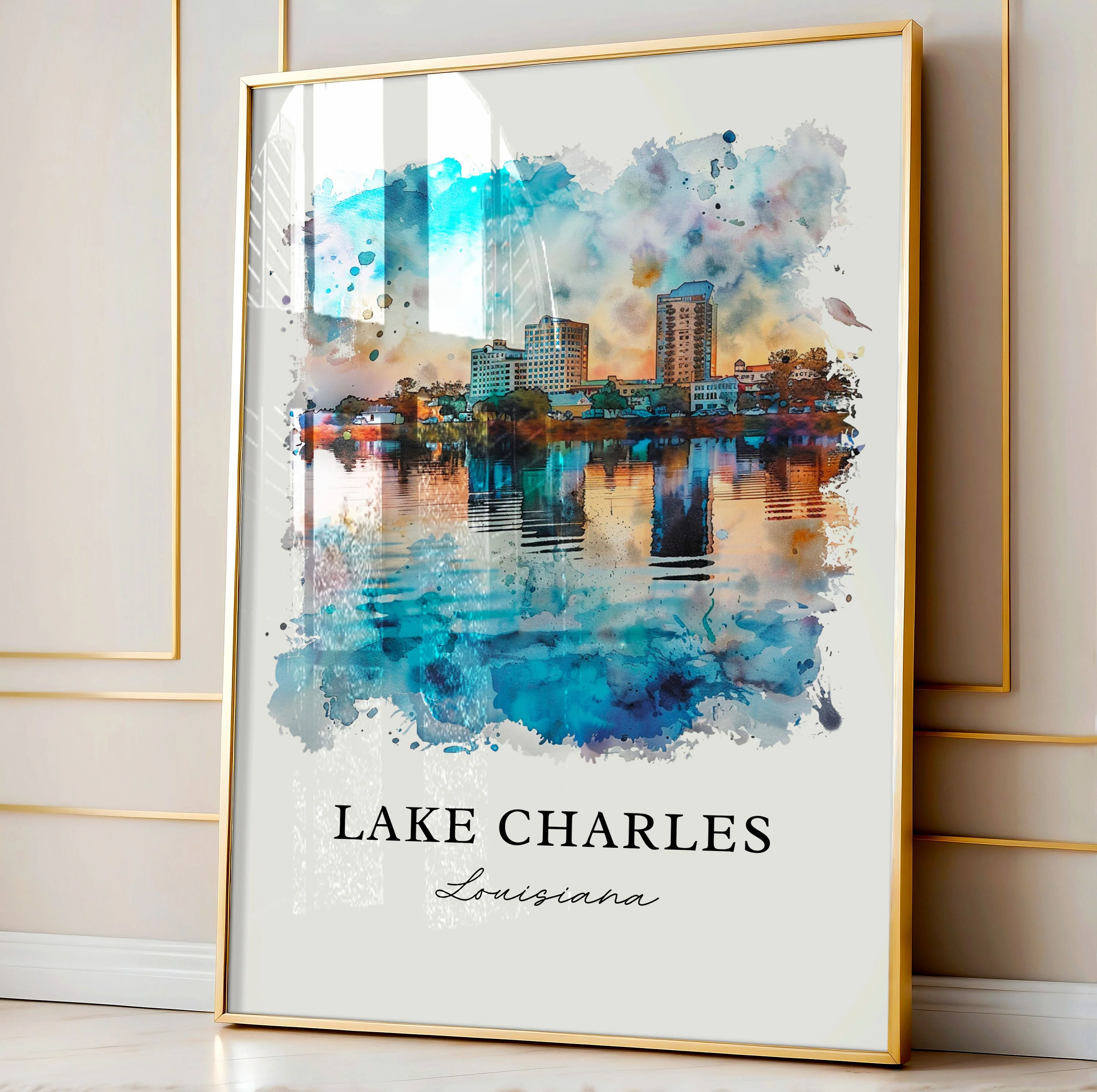 Lake Charles, Louisiana, Louisiana – Watercolor Art Print - Image 4
