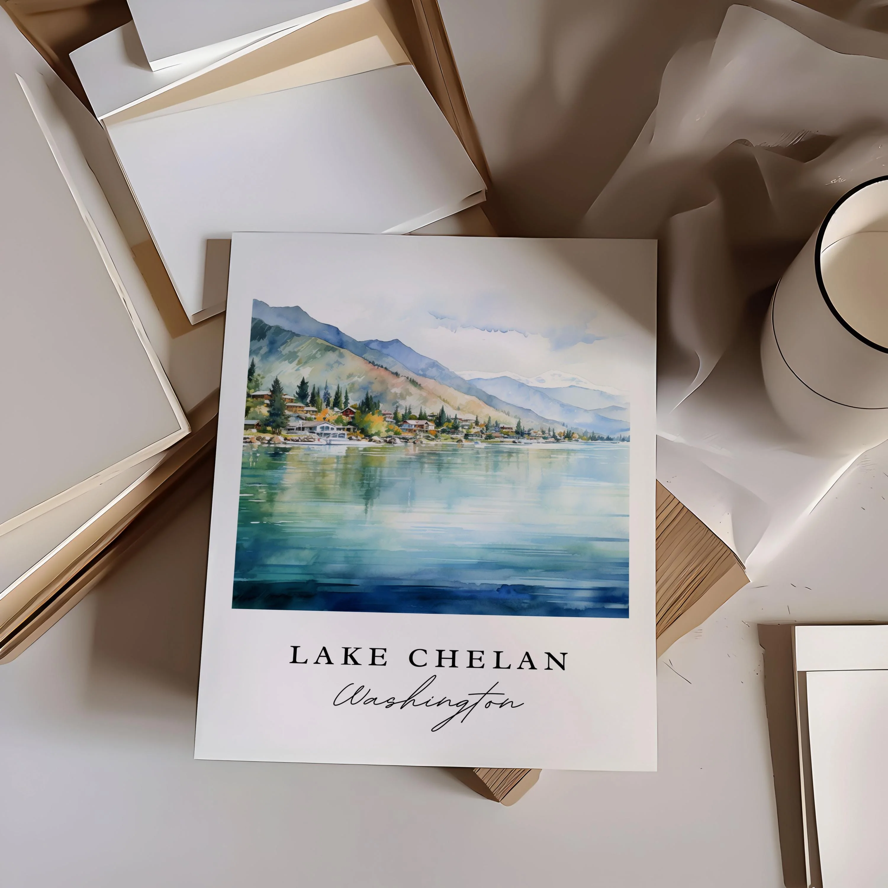 Lake Chelan, Washington – Watercolor Art Print - Image 2