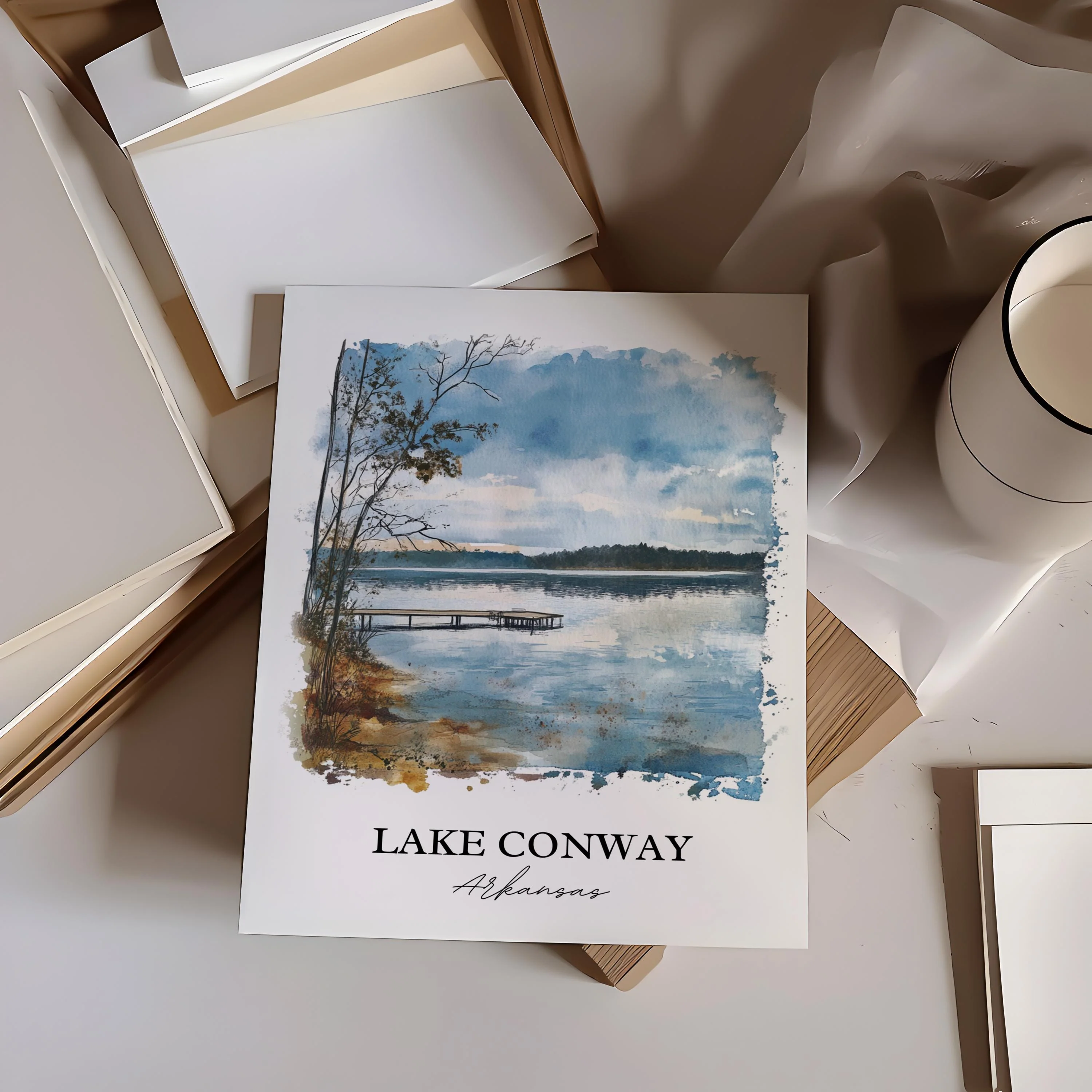 Lake Conway, Arkansas, USA – Watercolor Art Print - Image 4