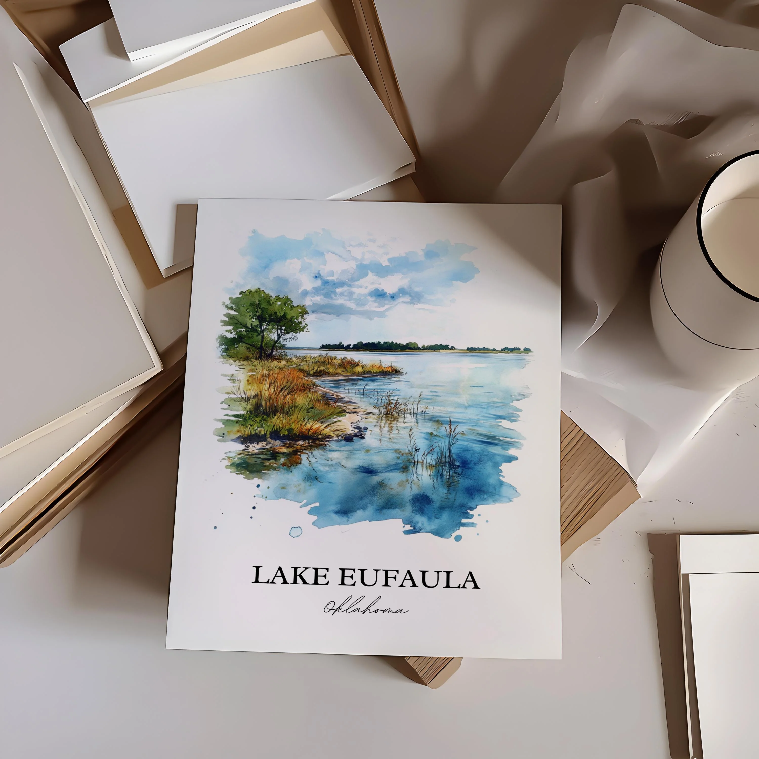 Lake Eufaula, Oklahoma, USA – Watercolor Art Print - Image 3