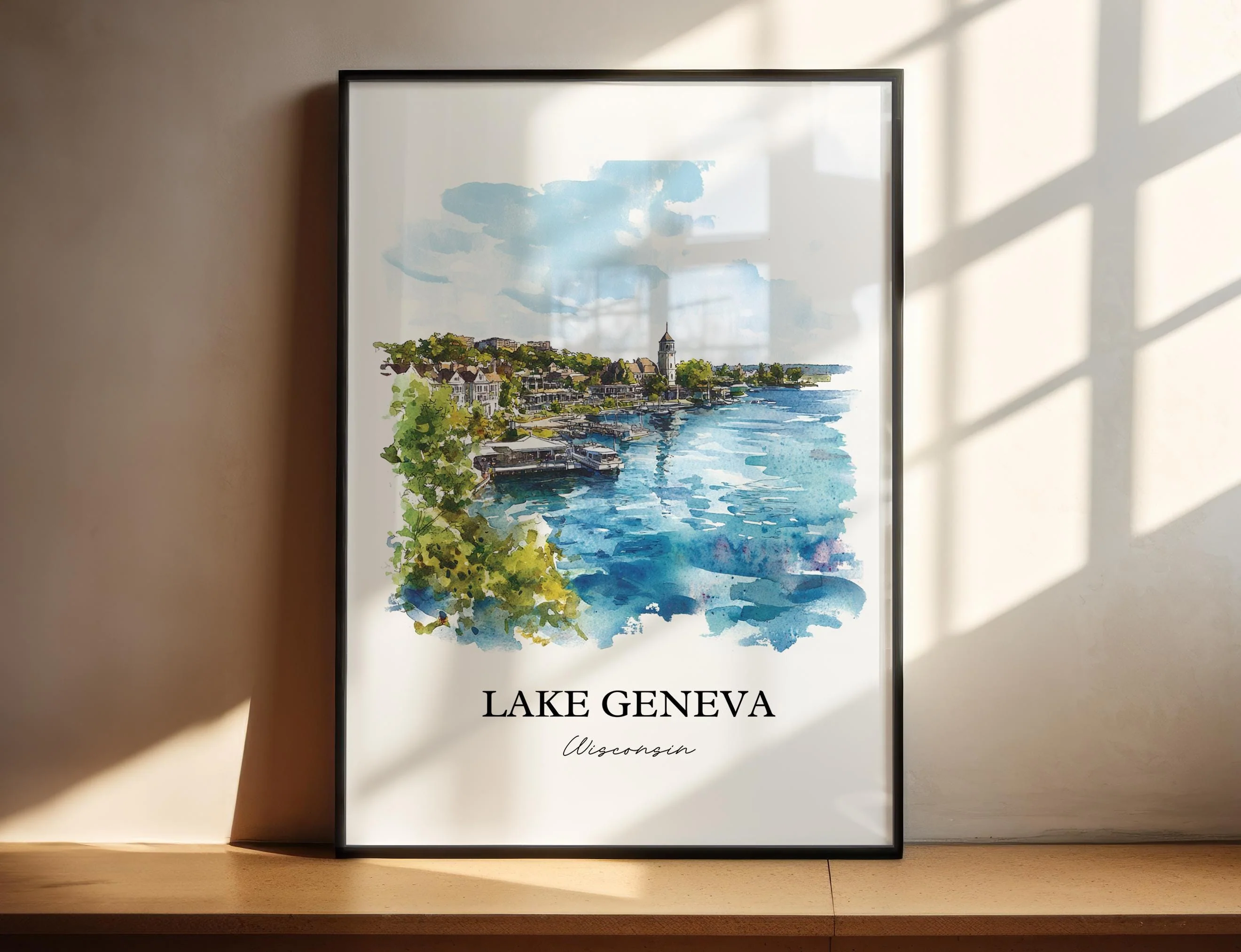 Lake Geneva, Wisconsin, USA – Watercolor Art Print