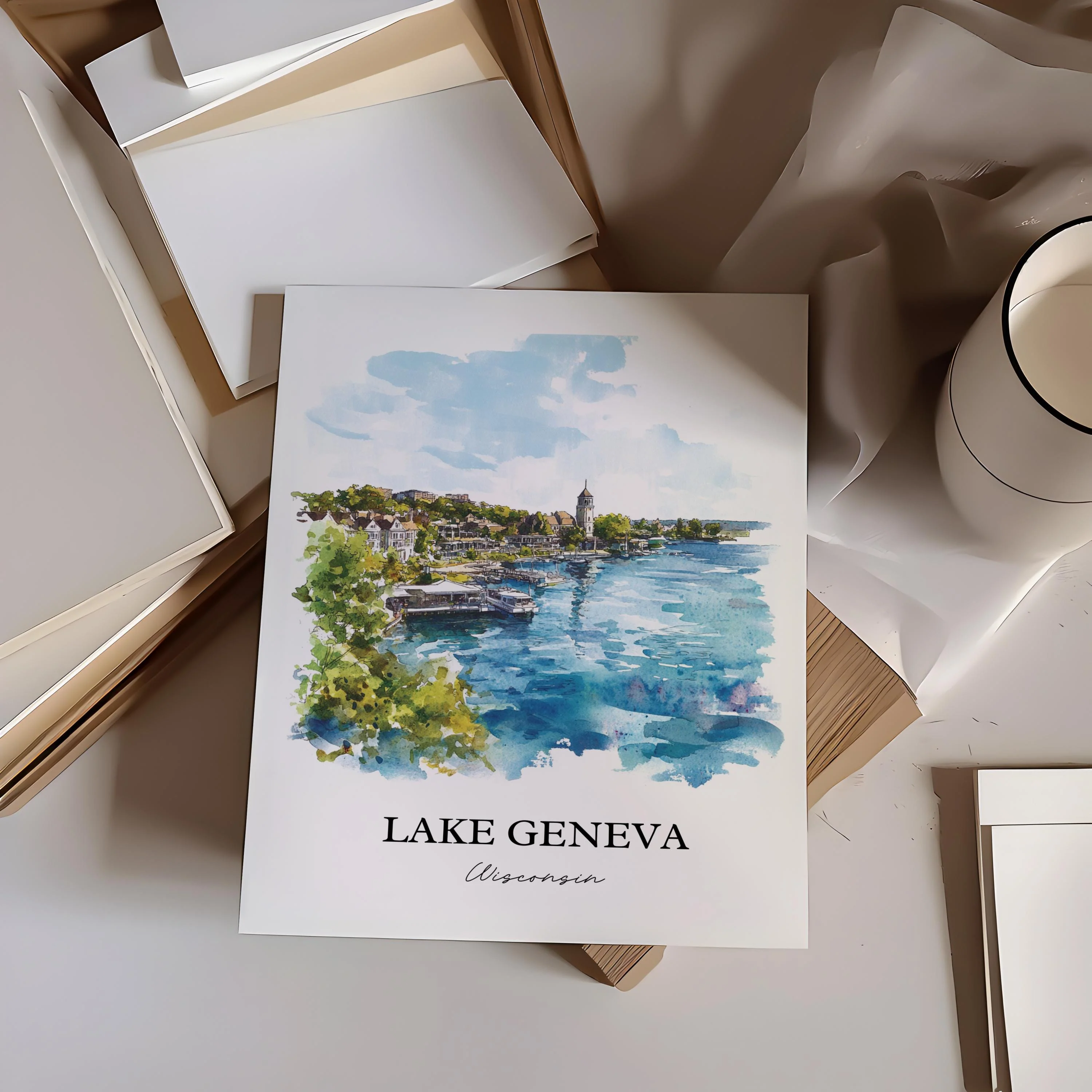 Lake Geneva, Wisconsin, USA – Watercolor Art Print - Image 6