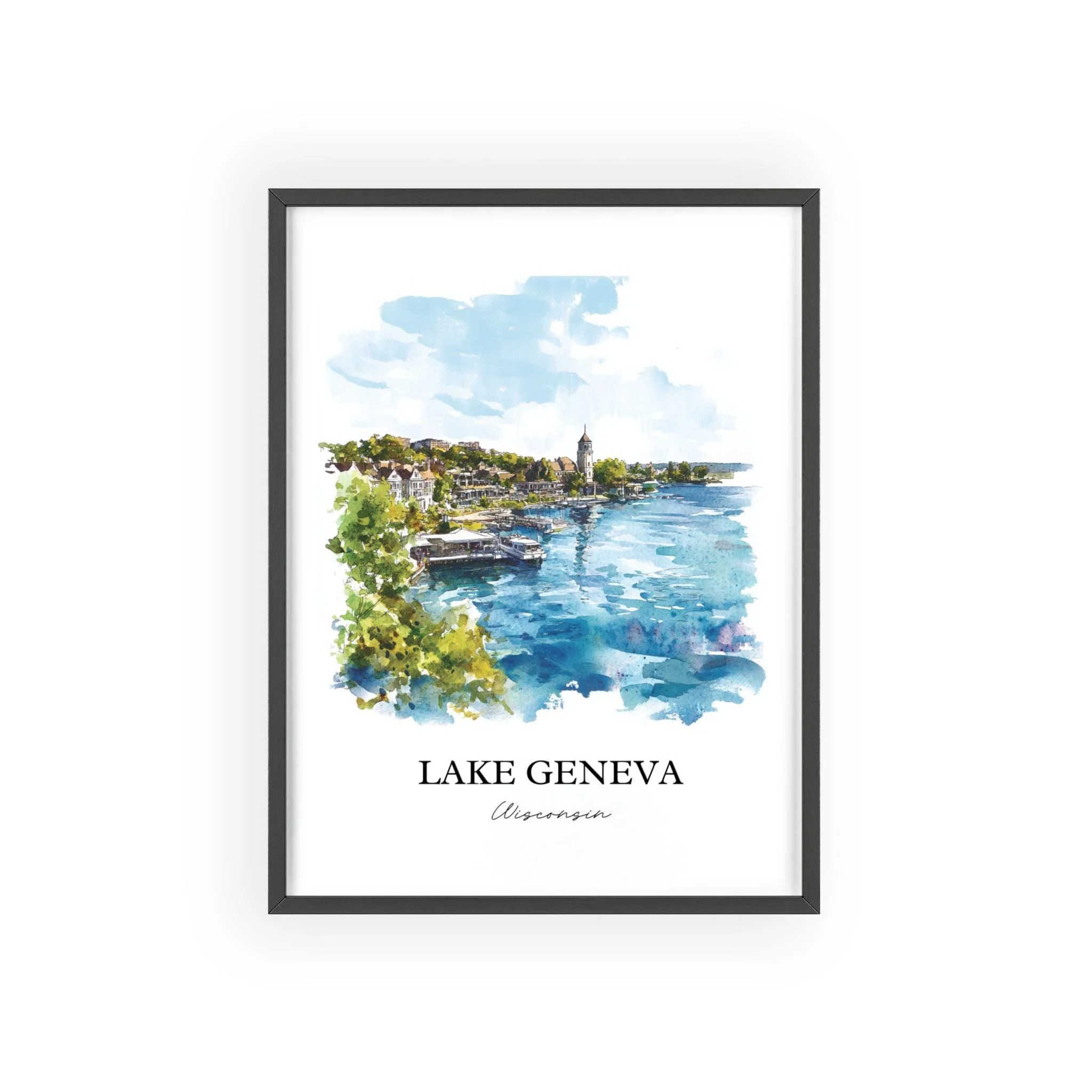 Lake Geneva, Wisconsin, USA – Watercolor Art Print - Image 7