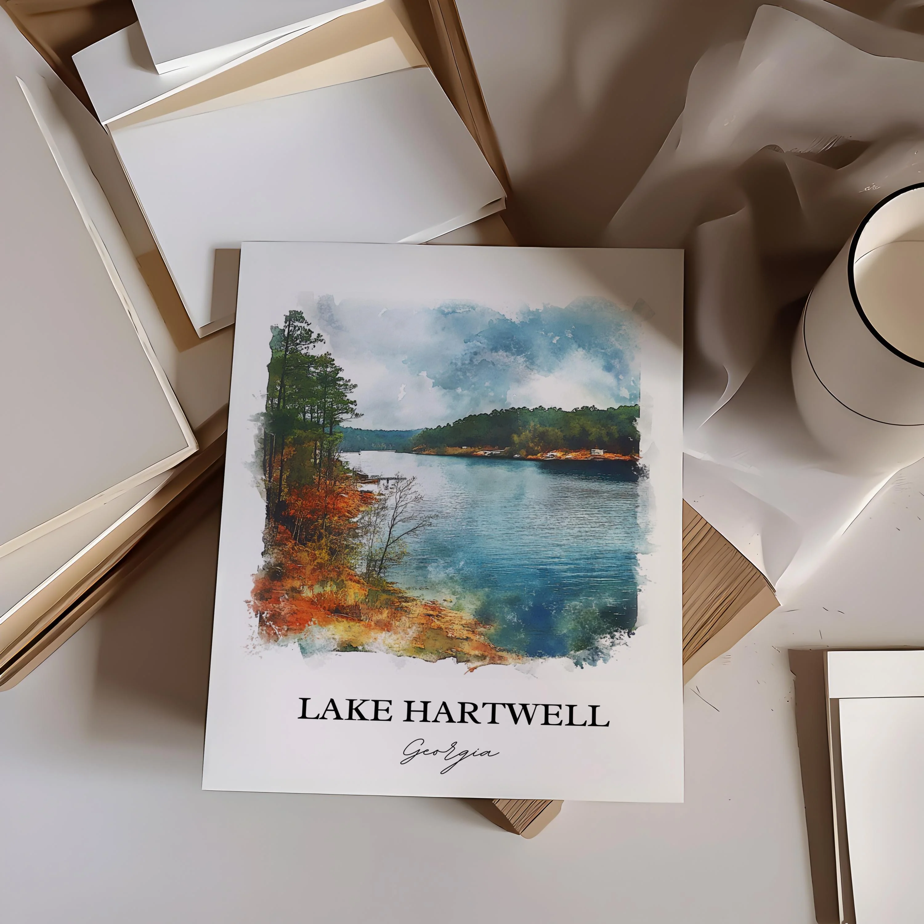 Lake Hartwell, GA, USA – Watercolor Art Print - Image 6