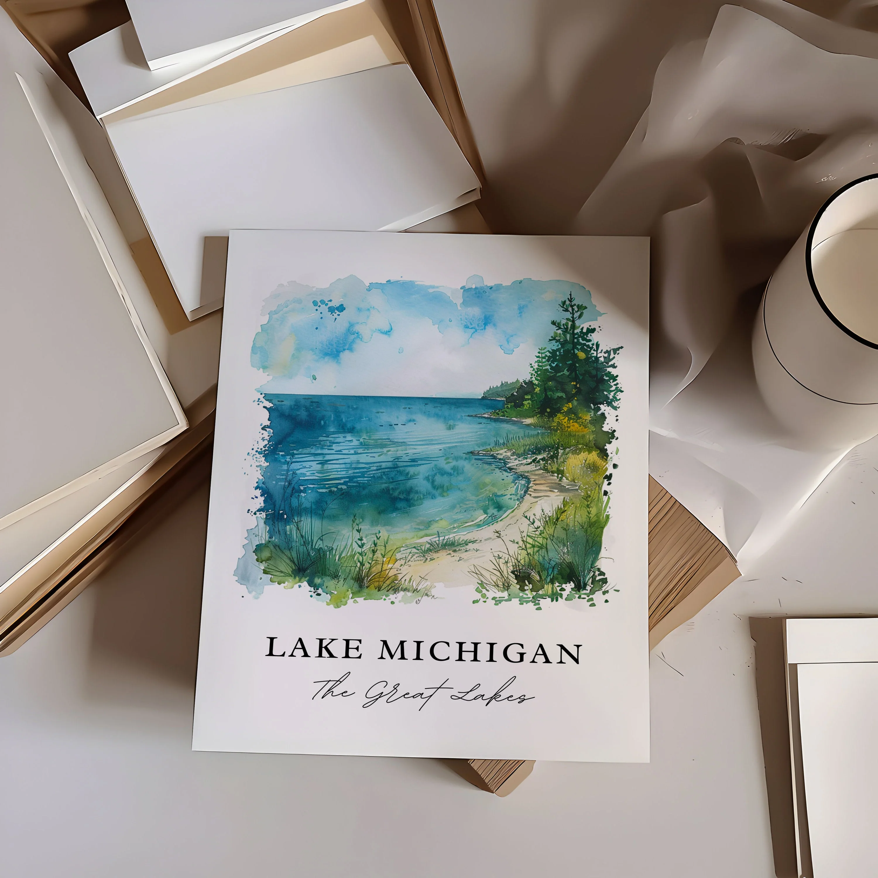 Lake Michigan, Michigan – Watercolor Art Print - Image 3