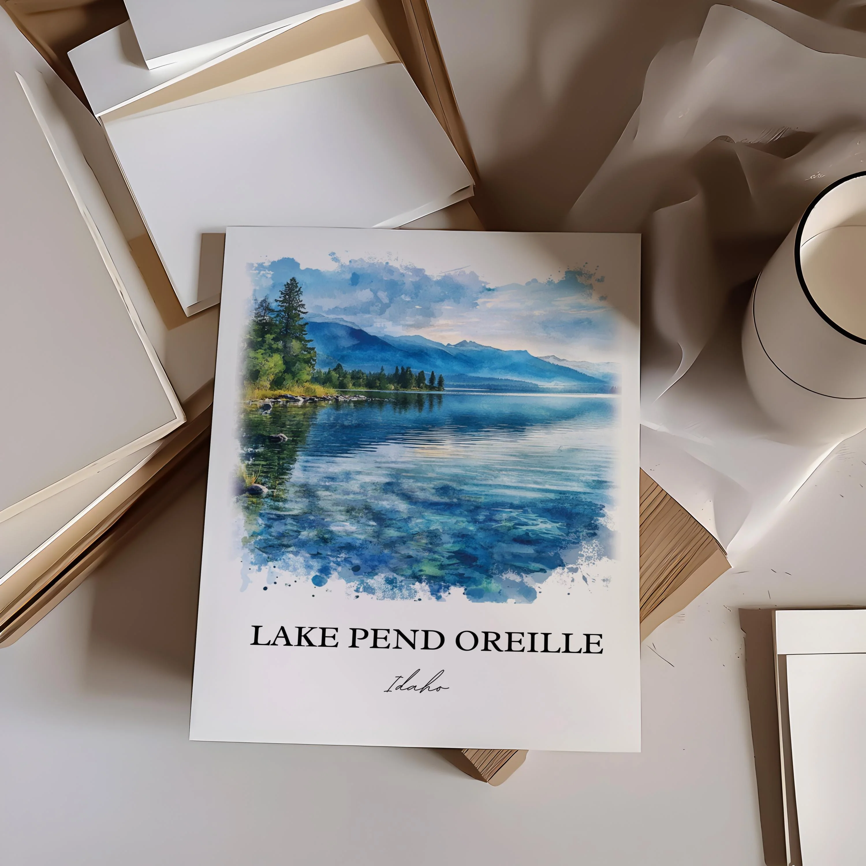 Lake Pend Oreille, Idaho, Idaho – Watercolor Art Print - Image 4