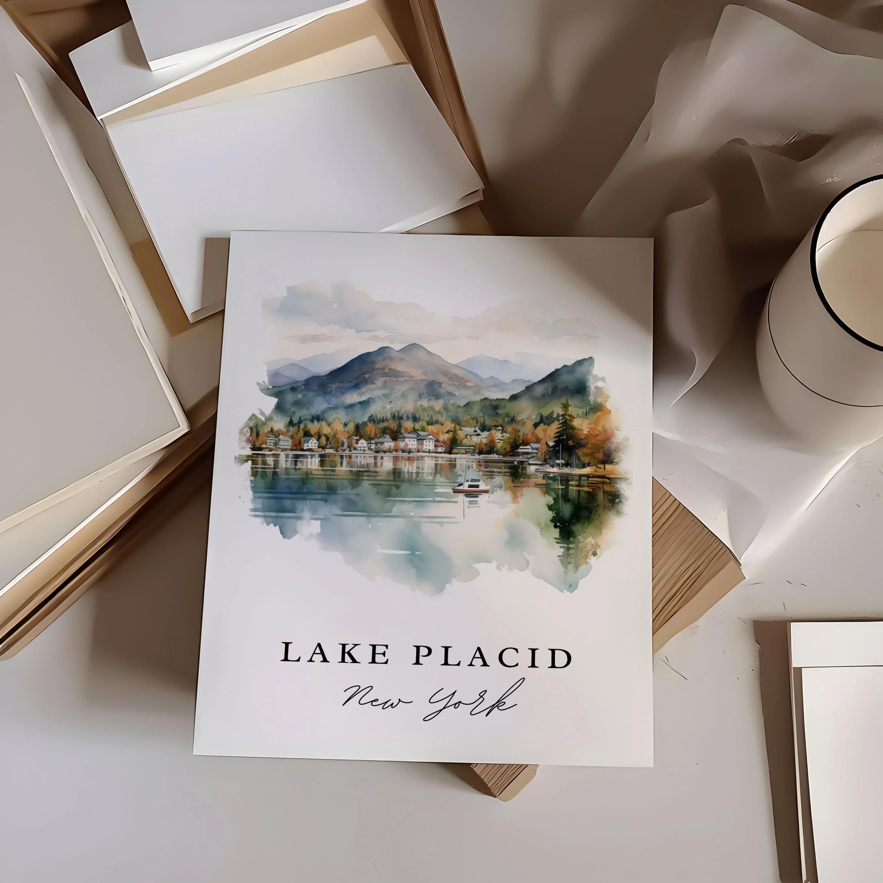 Lake Placid, NY, USA – Watercolor Art Print - Image 3
