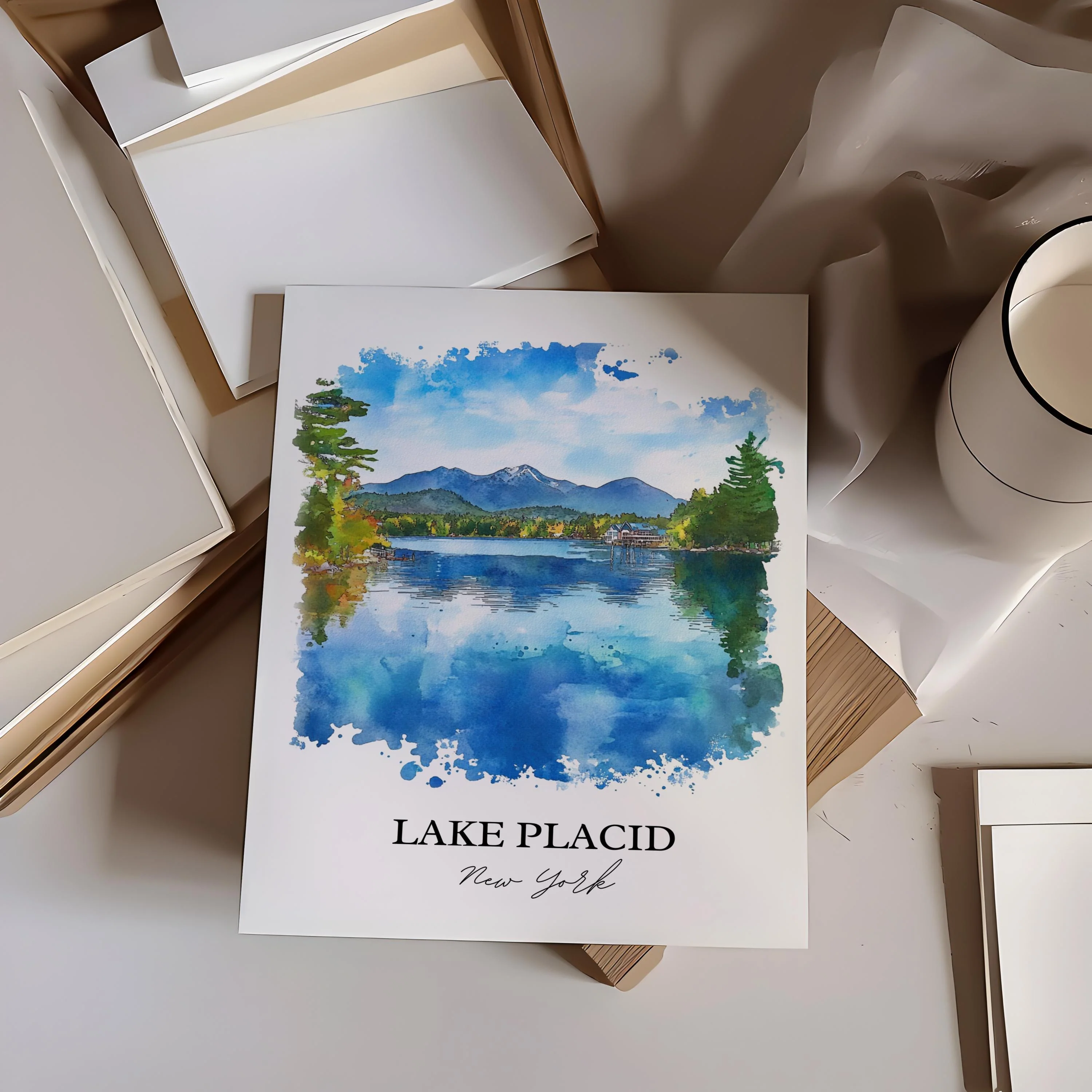 Lake Placid, NY, USA – Watercolor Art Print - Image 6
