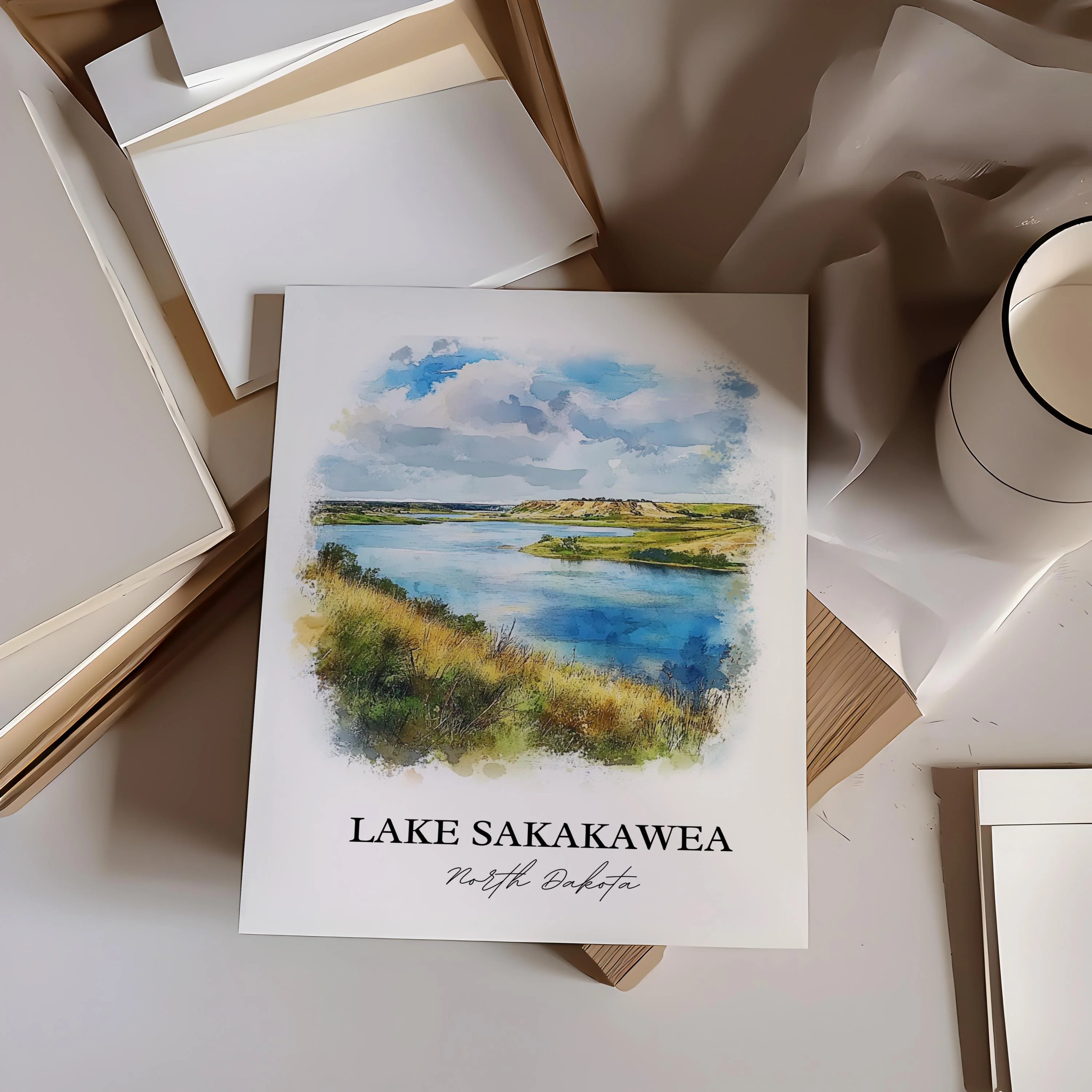 Lake Sakakawea, USA – Watercolor Art Print - Image 6