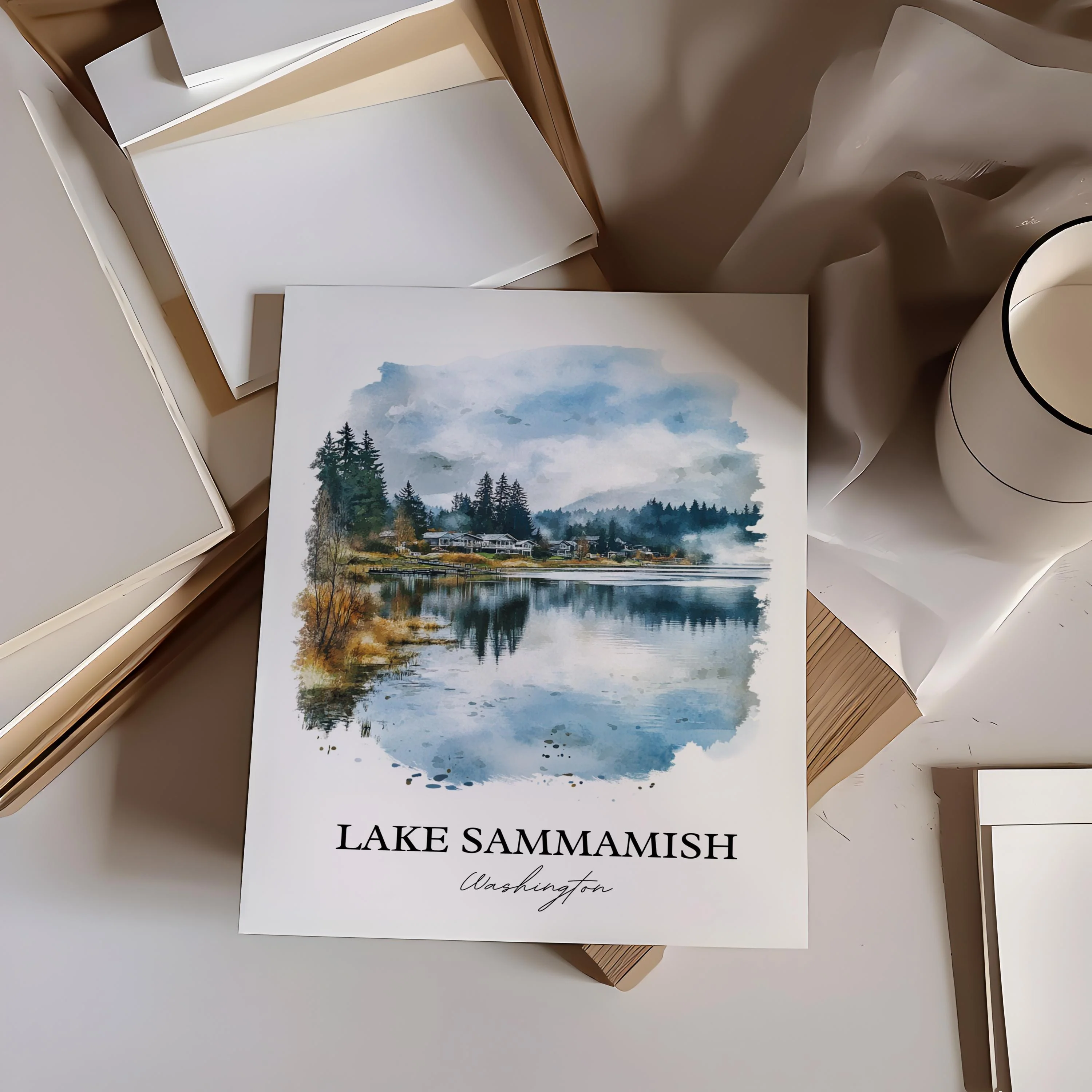 Lake Sammamish, USA – Watercolor Art Print - Image 4