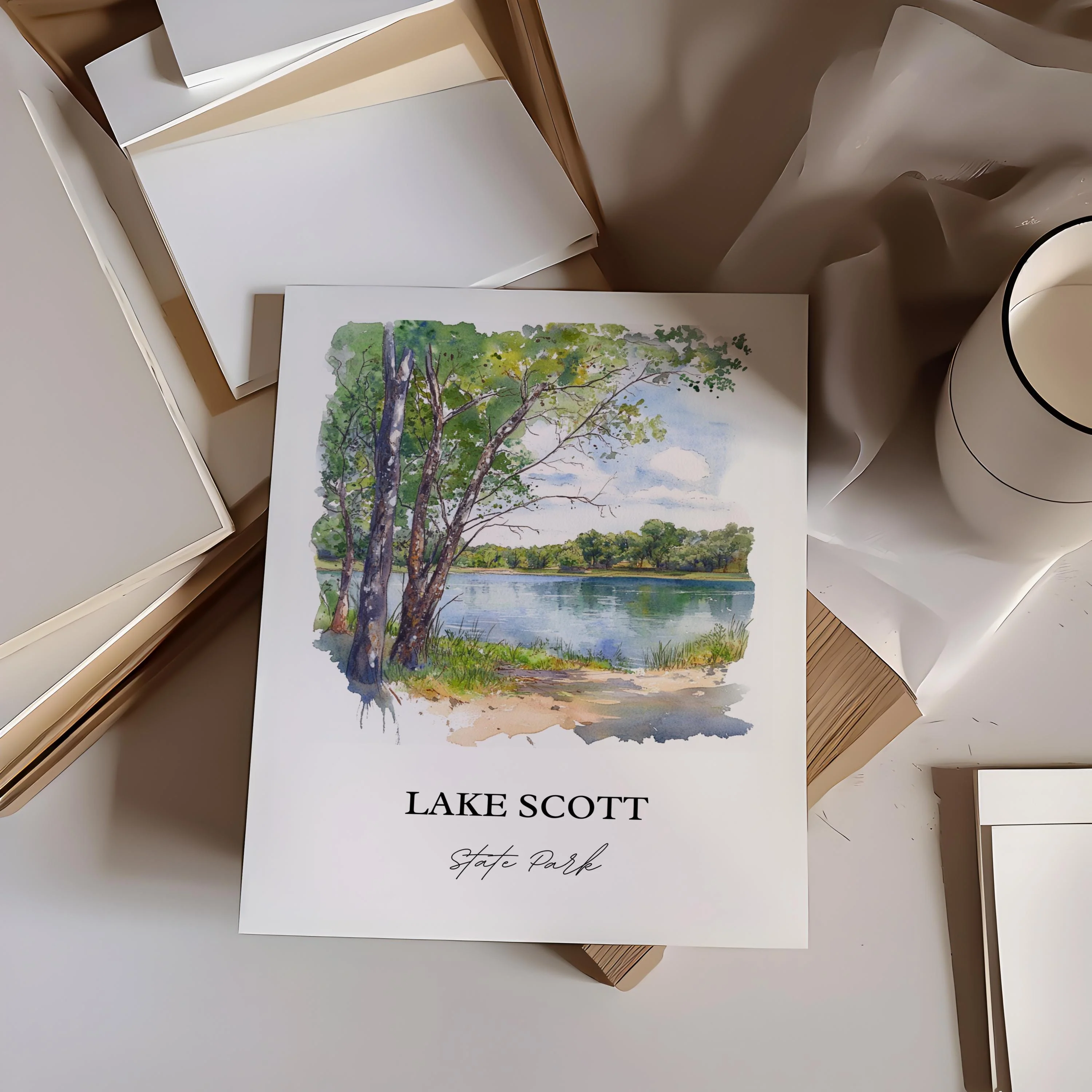 Lake Scott, Kansas, USA – Watercolor Art Print - Image 3