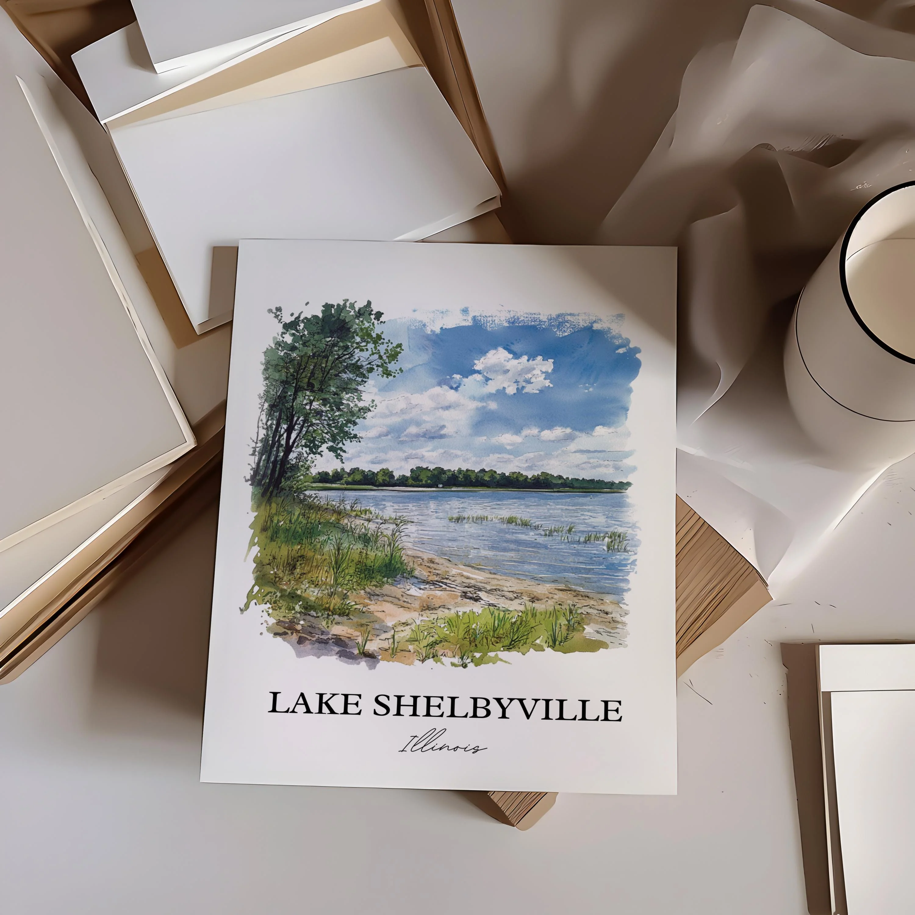 Lake Shelbyville, Illinois – Watercolor Art Print - Image 6