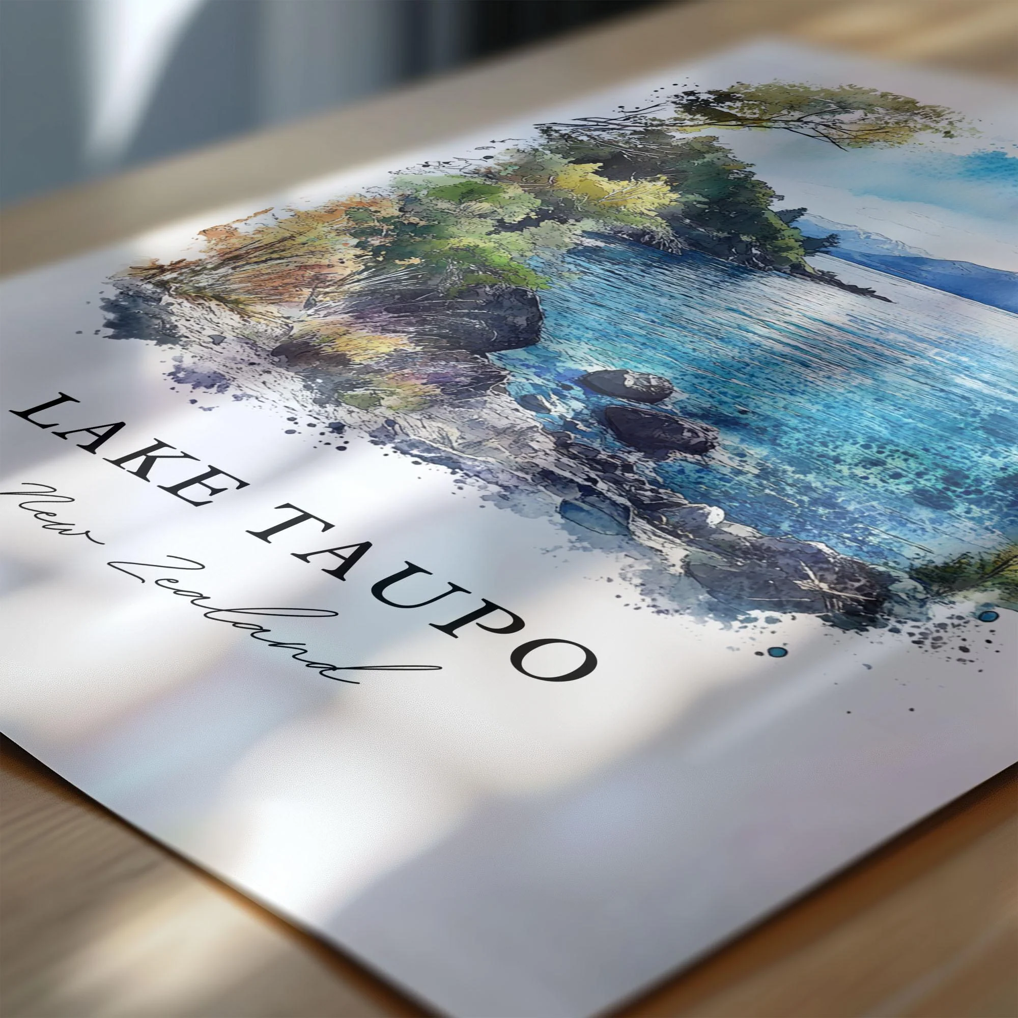 Lake Taupo, New Zealand – Watercolor Art Print - Image 2