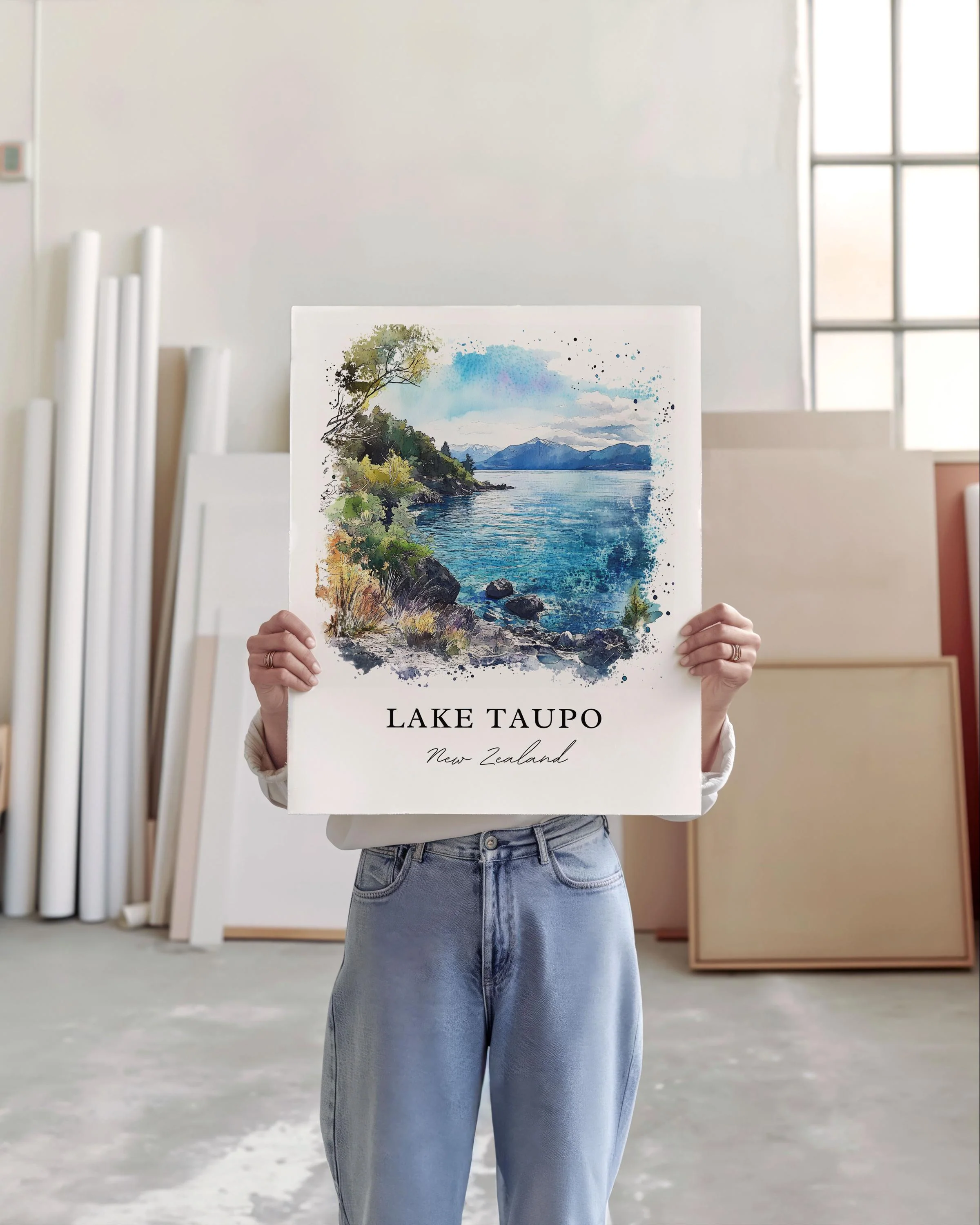 Lake Taupo, New Zealand – Watercolor Art Print - Image 3